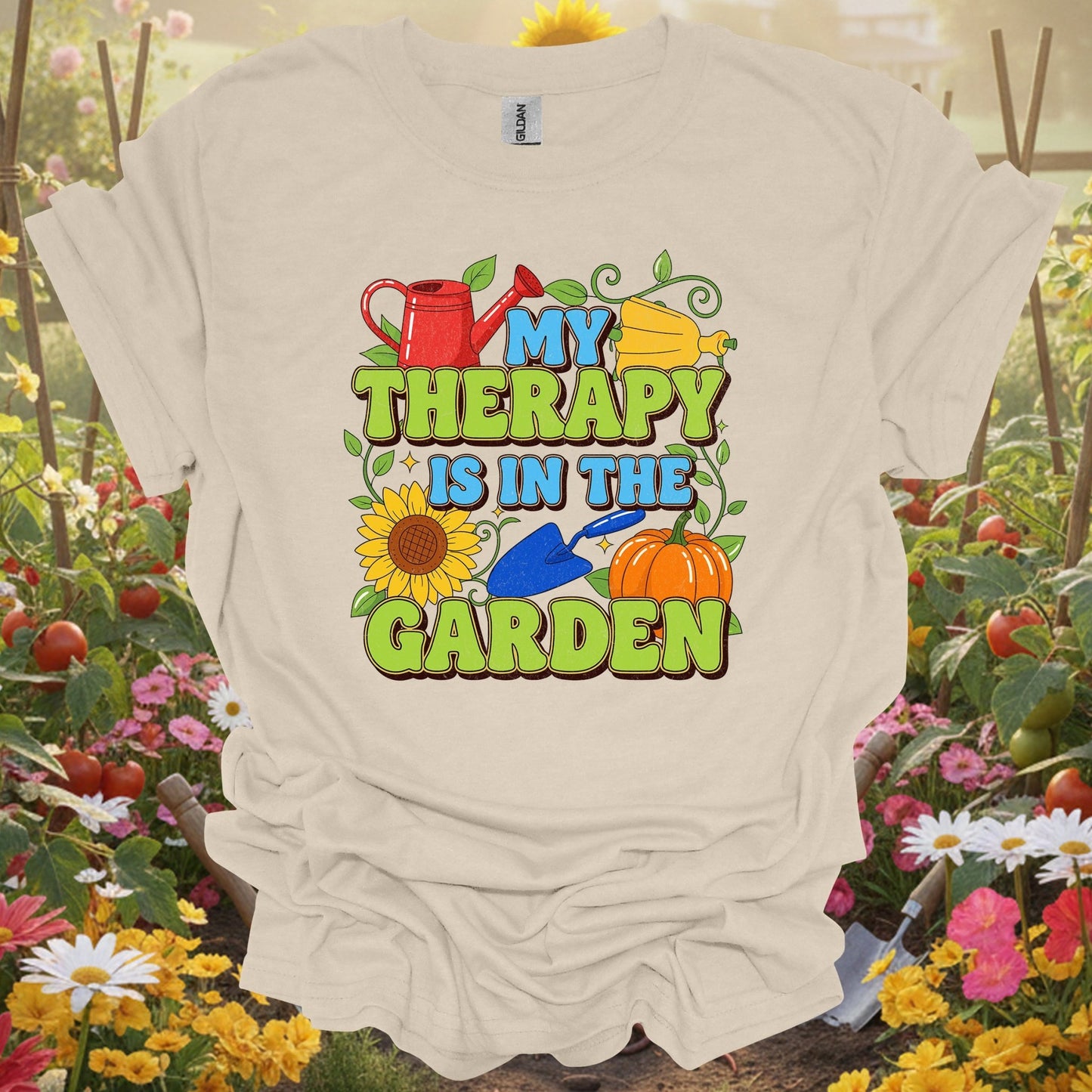 "My Therapy Is In The Garden" Vibrant T-Shirt - GardeningTshirts