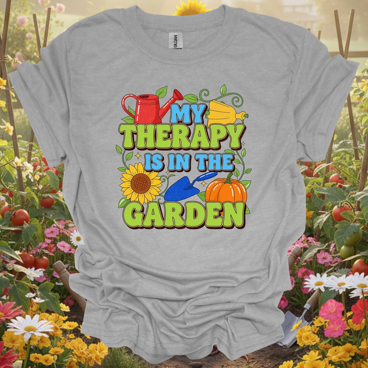 "My Therapy Is In The Garden" Vibrant T-Shirt - GardeningTshirts