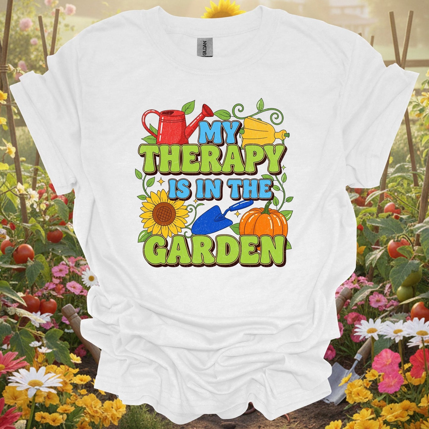 "My Therapy Is In The Garden" Vibrant T-Shirt - GardeningTshirts
