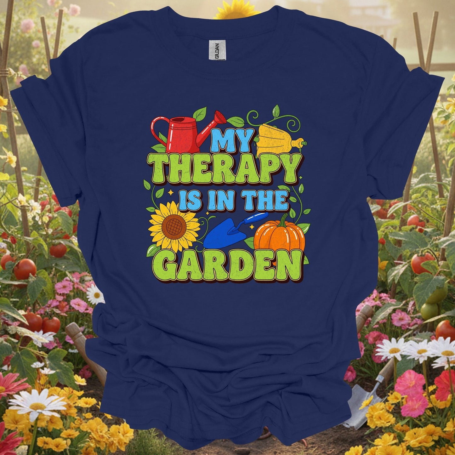 "My Therapy Is In The Garden" Vibrant T-Shirt - GardeningTshirts