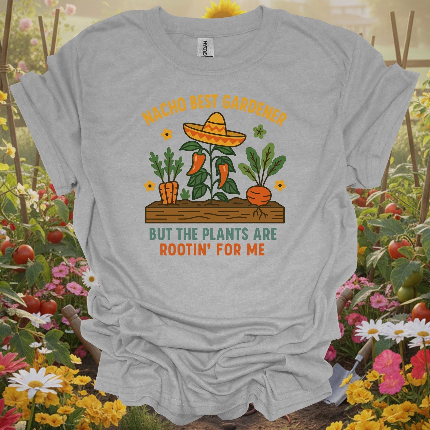 Sport Grey tee showing nacho best gardener funny botanical for garden hobbyists