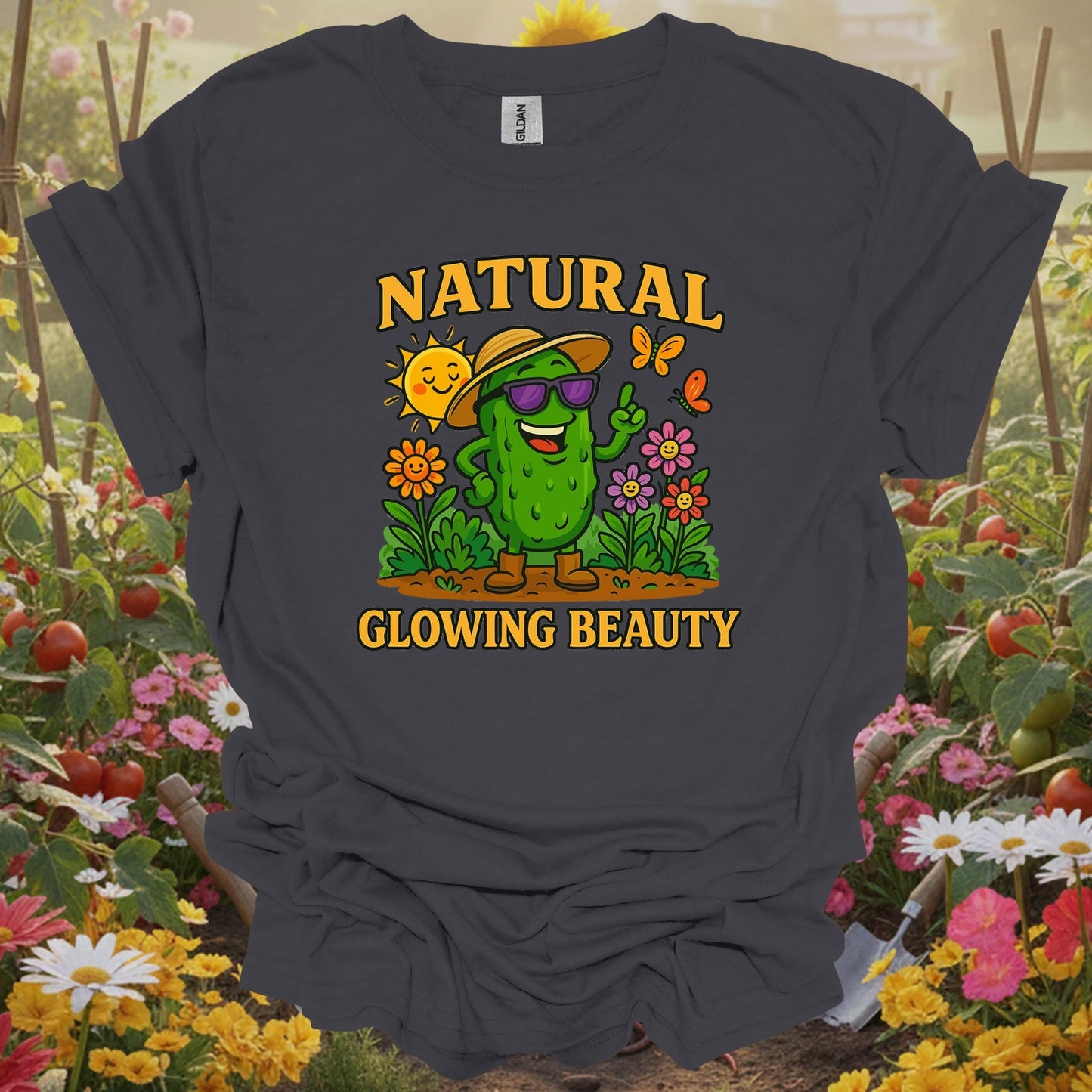 Charcoal tee showing natural glowing beauty funny pickle for plant lovers