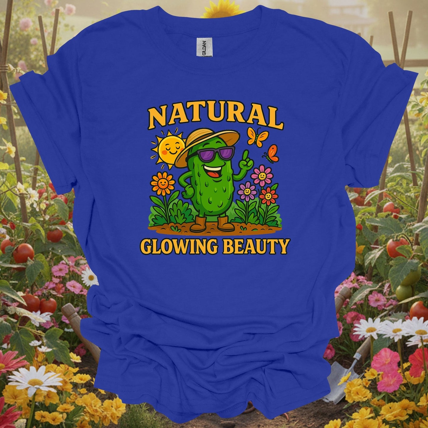 Royal tshirt showing natural glowing beauty funny pickle for backyard growers