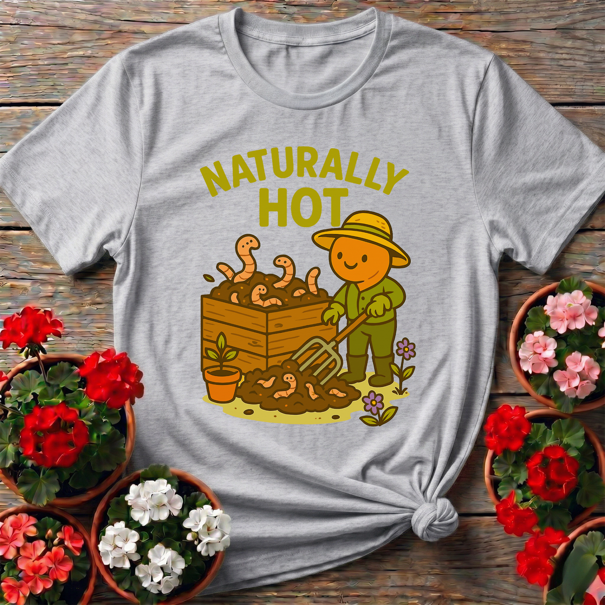 Naturally Hot Retro Kawaii Worm Farmer Composting Tee - GardeningTshirts
