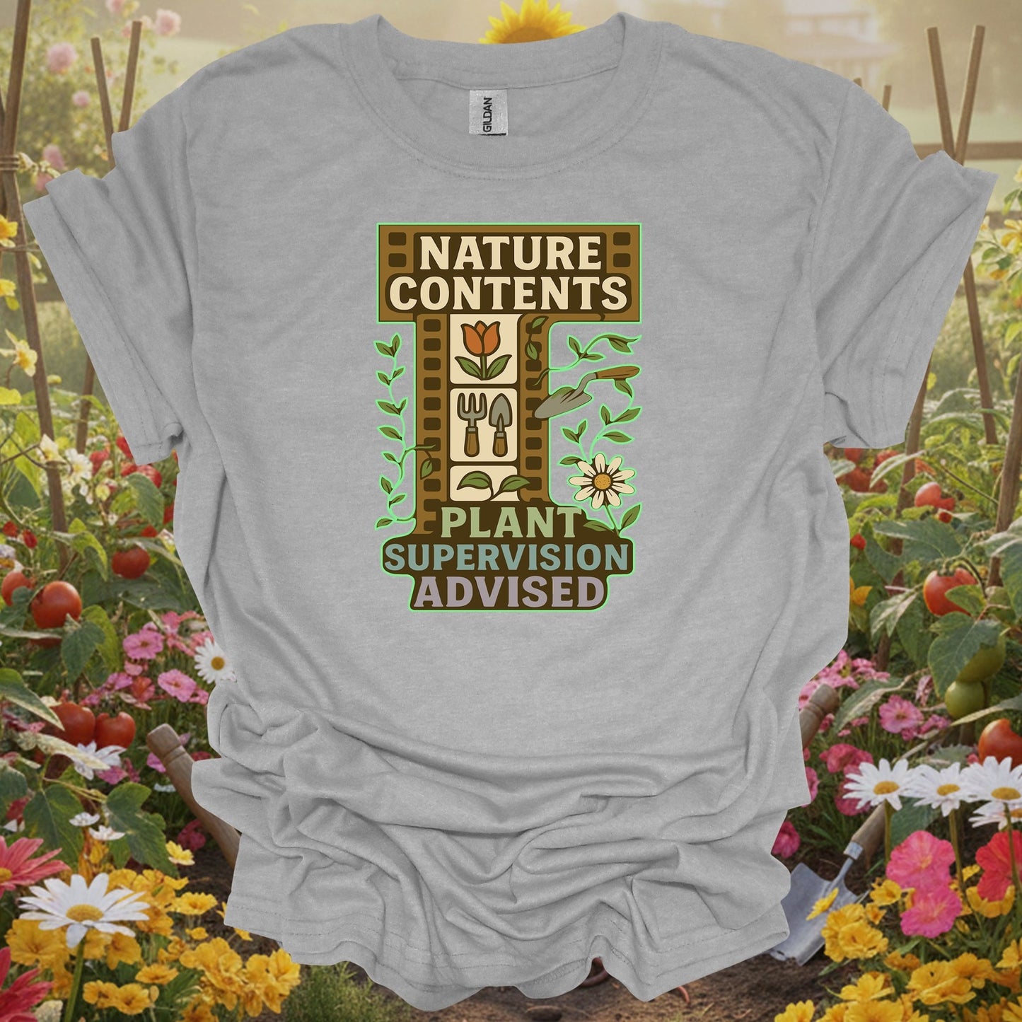 Sport Gray T-shirt with a detailed botanical illustration perfect for happy plant parents and sustainable living fans.