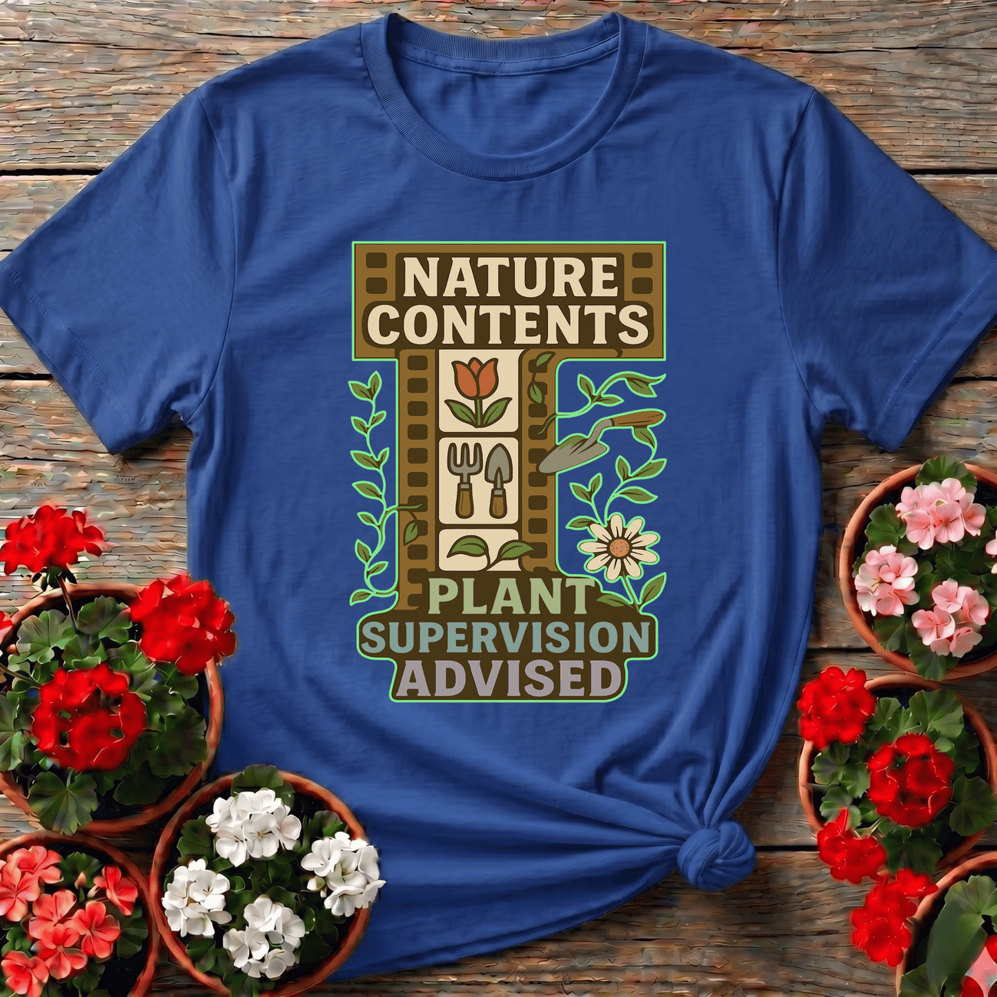 Nature Contents Plant Supervision Advised Retro T-shirt - GardeningTshirts