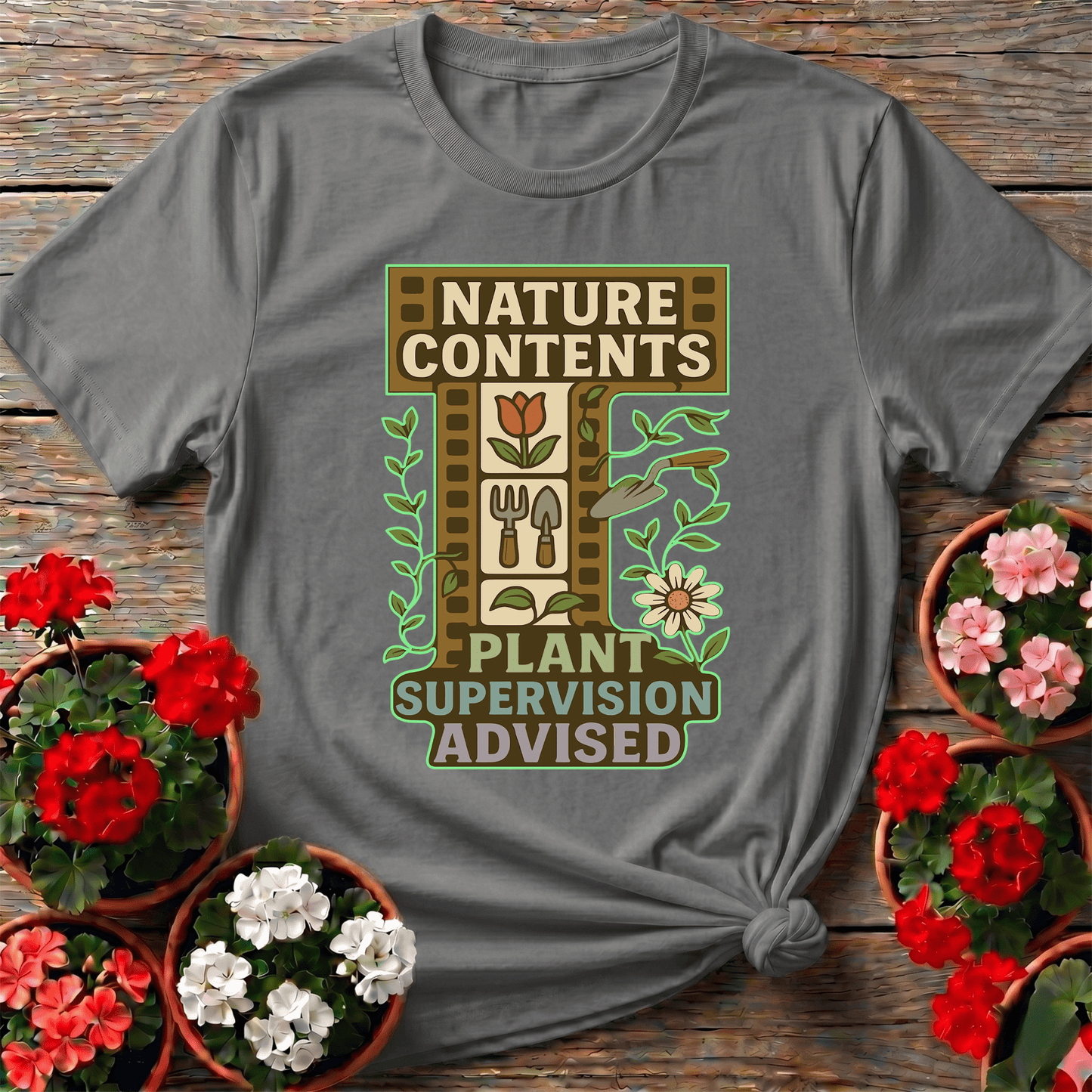 Nature Contents Plant Supervision Advised Retro T-shirt - GardeningTshirts