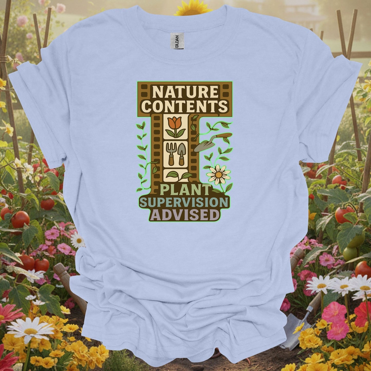 Light Blue shirt with a plant supervision theme making a perfect funny gift T-shirt for any dedicated grower or enthusiast.