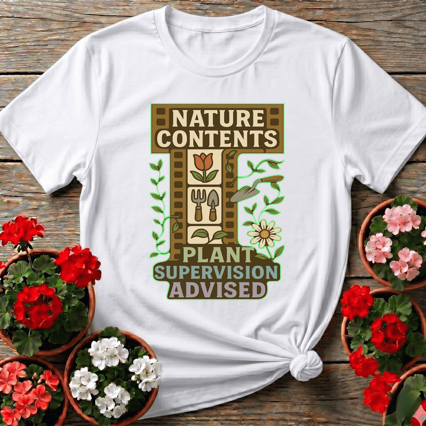 Nature Contents Plant Supervision Advised Retro T-shirt - GardeningTshirts