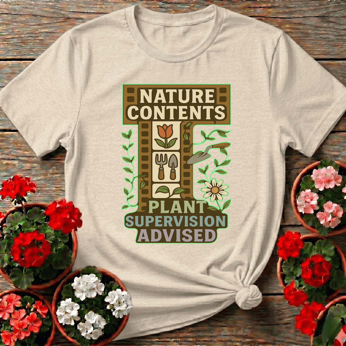 Nature Contents Plant Supervision Advised Retro T-shirt - GardeningTshirts