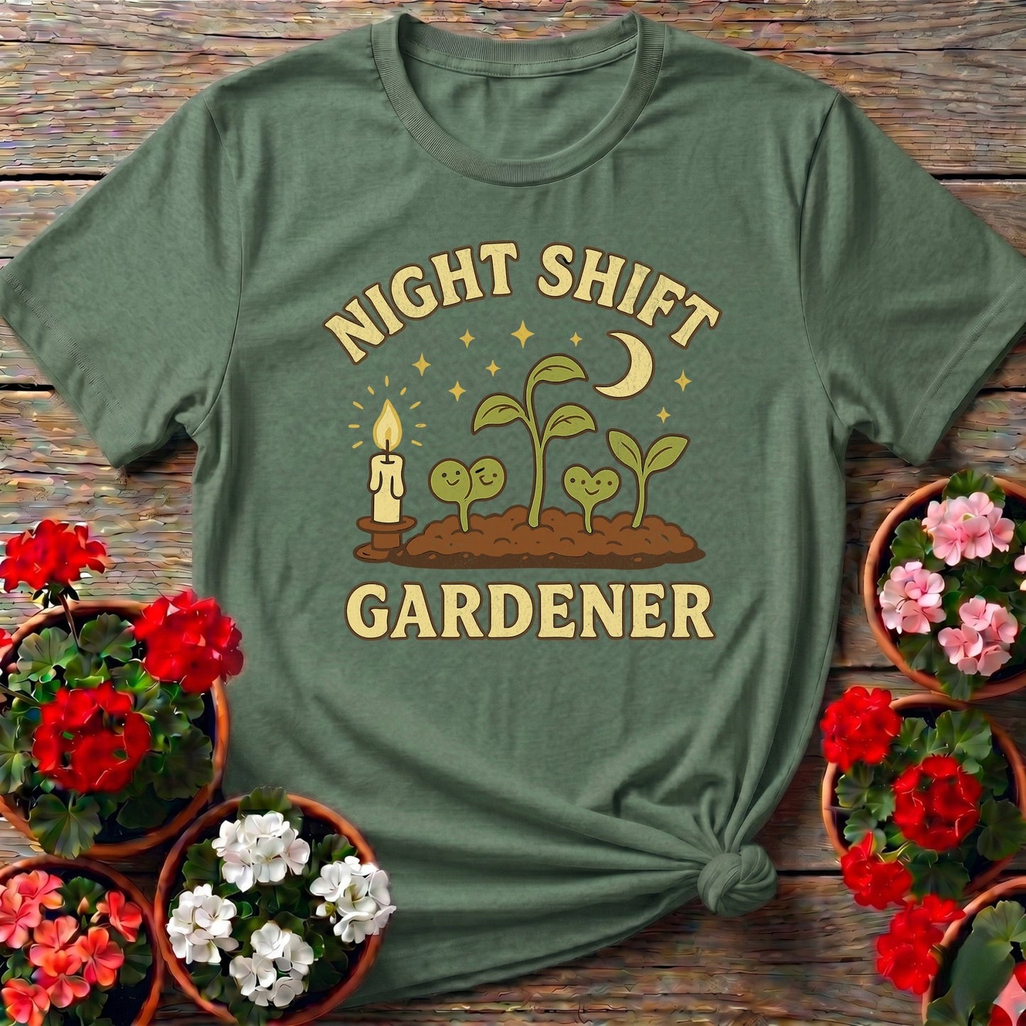 Night Shift Gardener Whimsical Vintage Tee - GardeningTshirts
