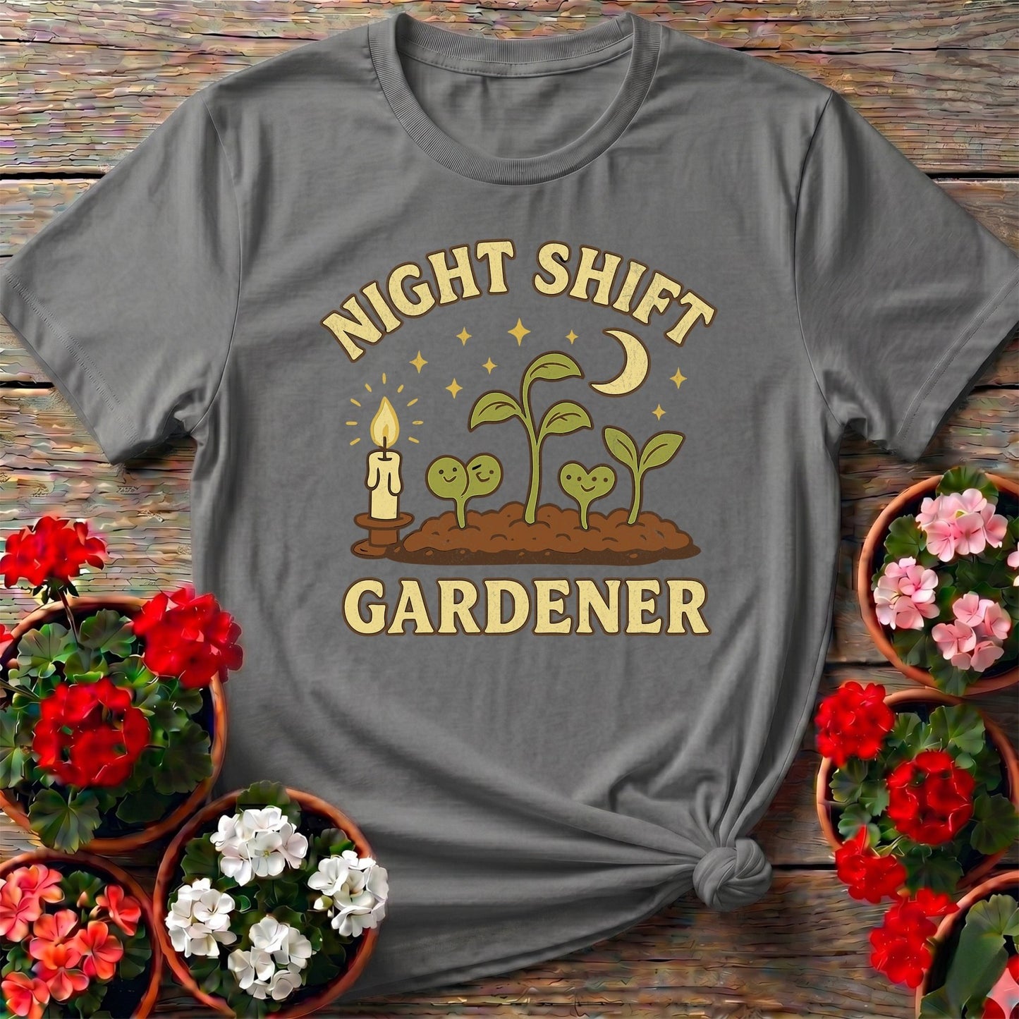 Night Shift Gardener Whimsical Vintage Tee - GardeningTshirts