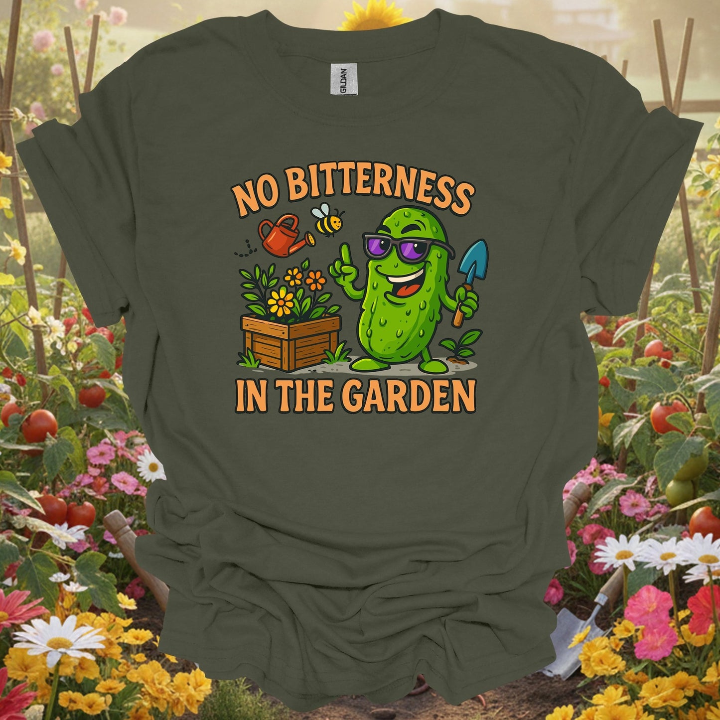 Military Green top showing no bitterness in the garden funny pickle for nature lovers