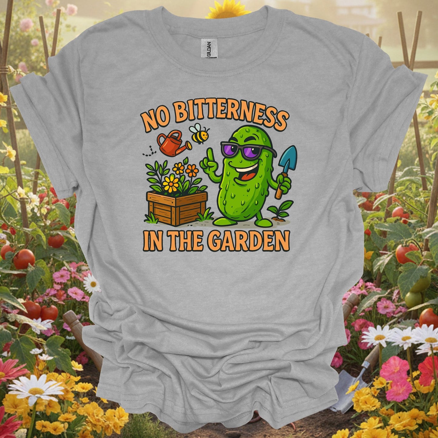 Sport Grey tee showing no bitterness in the garden funny pickle for garden hobbyists