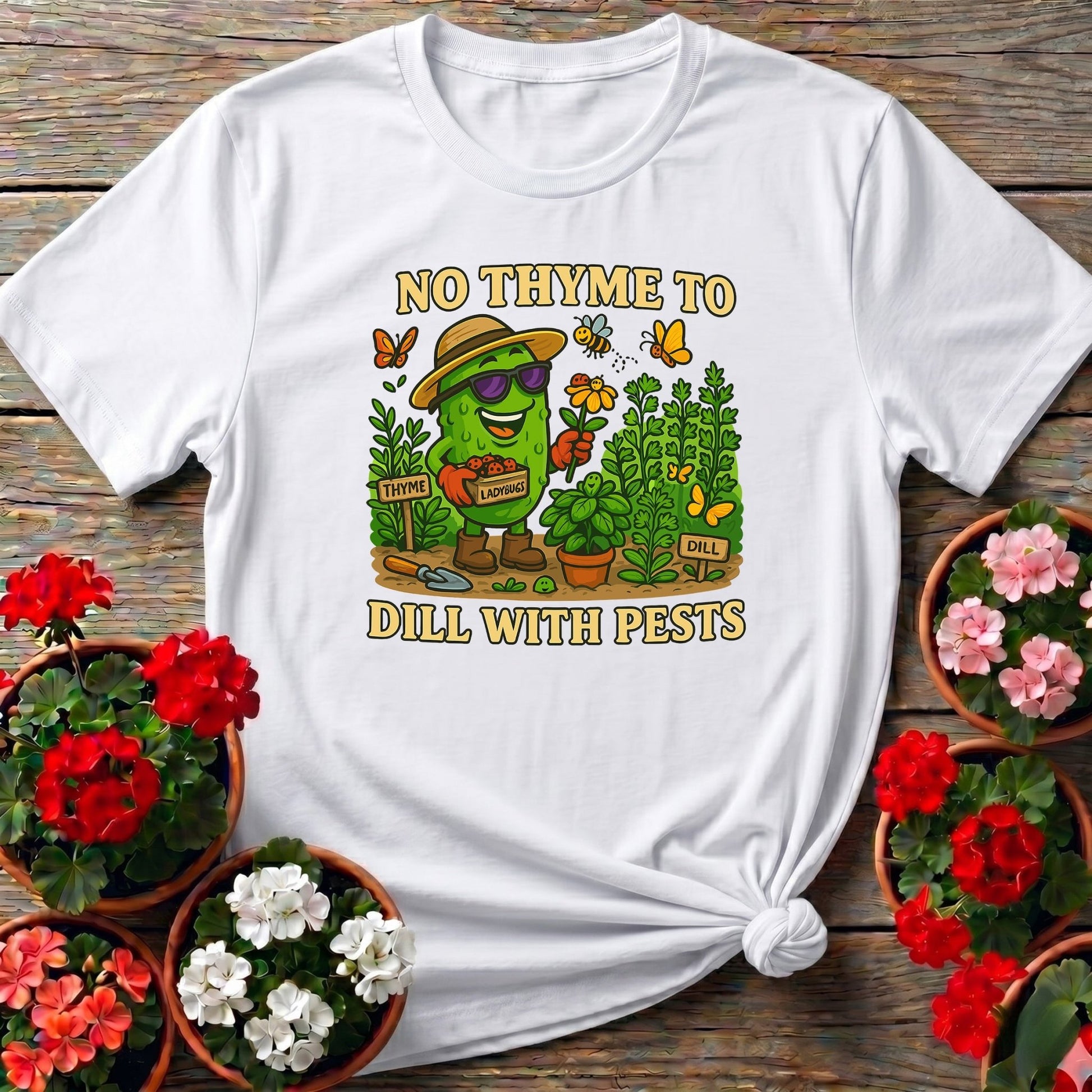 No Thyme To Dill With Pests Funny Pickle Tee - GardeningTshirts