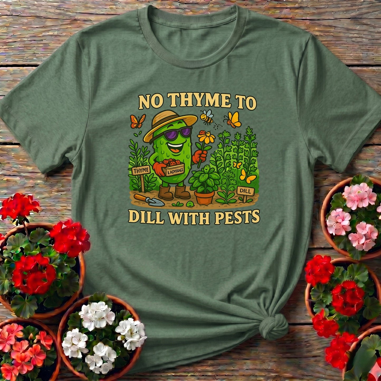 No Thyme To Dill With Pests Funny Pickle Tee - GardeningTshirts