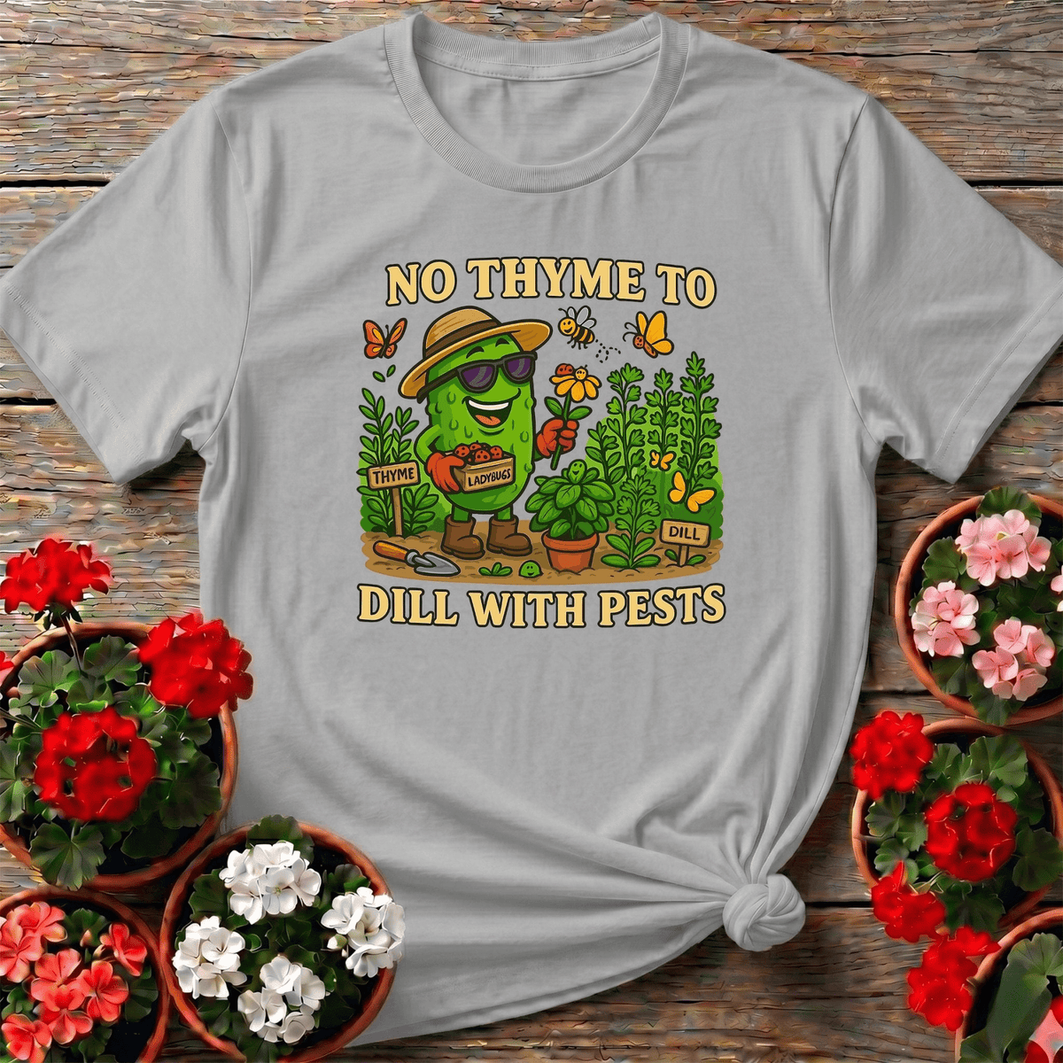No Thyme To Dill With Pests Funny Pickle Tee - GardeningTshirts