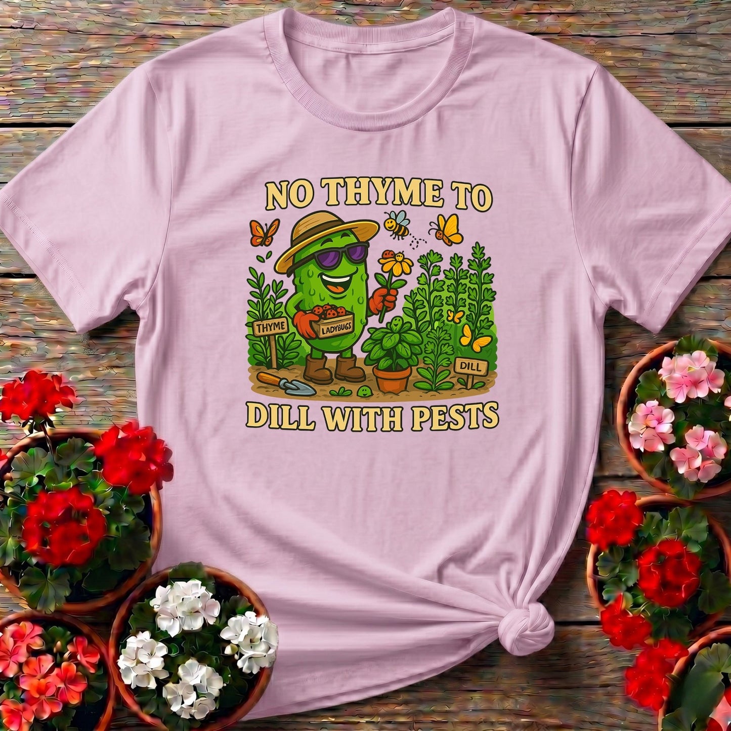 No Thyme To Dill With Pests Funny Pickle Tee - GardeningTshirts