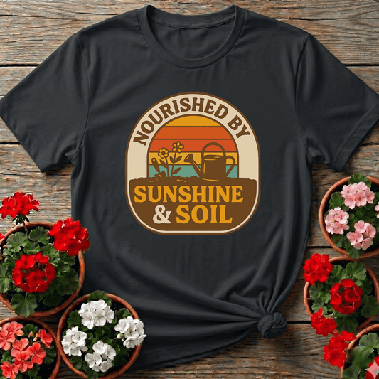 Nourished By Sunshine & Soil Retro Gardener T-shirt - GardeningTshirts