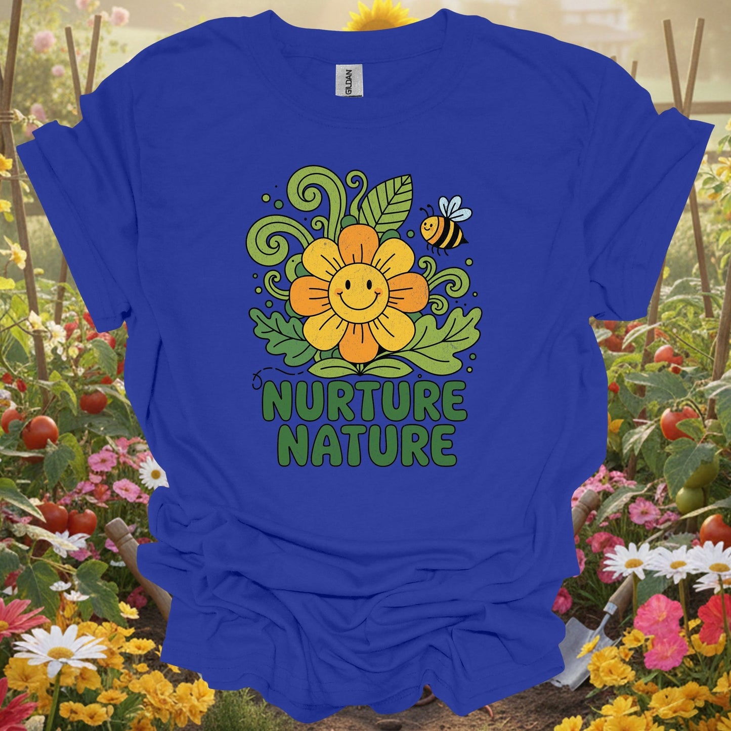 "Nurture Nature" Groovy Flower T-Shirt - GardeningTshirts