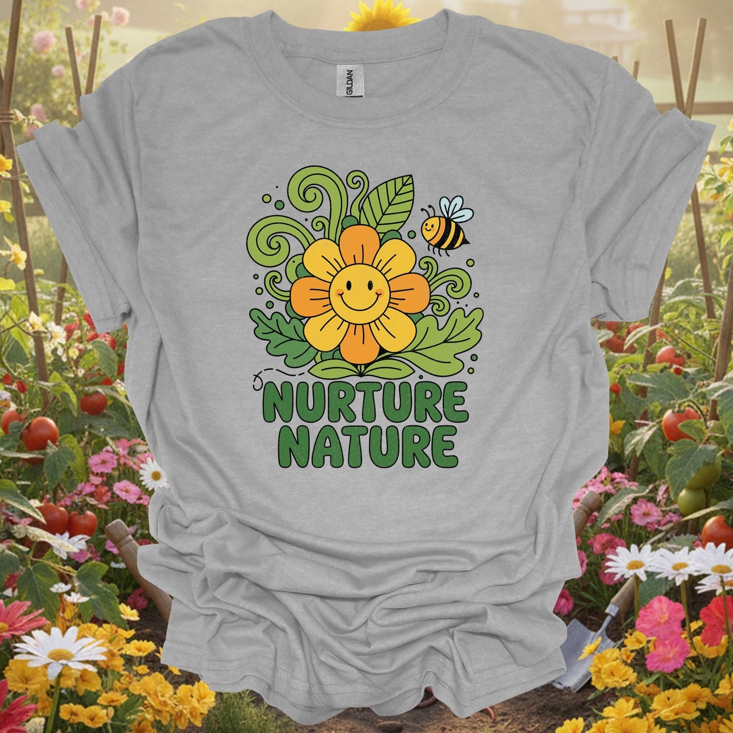 "Nurture Nature" Groovy Flower T-Shirt - GardeningTshirts