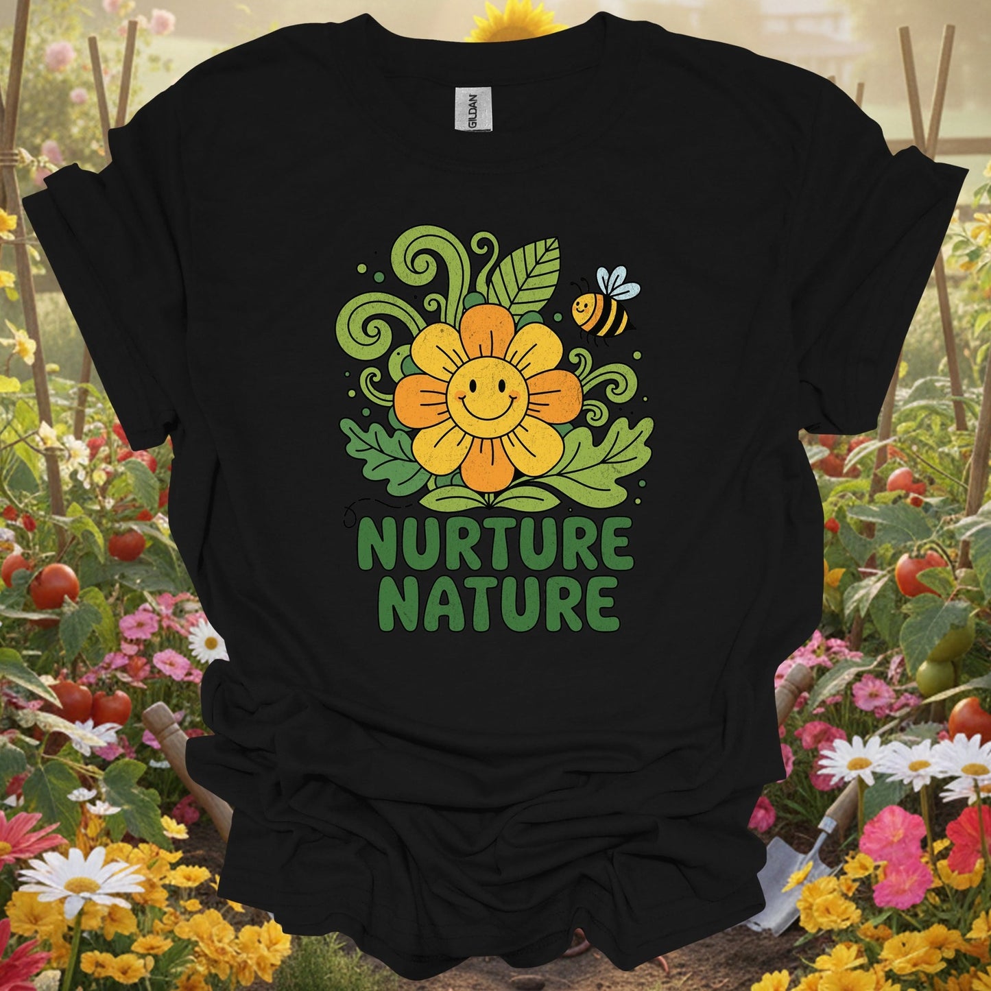 "Nurture Nature" Groovy Flower T-Shirt - GardeningTshirts