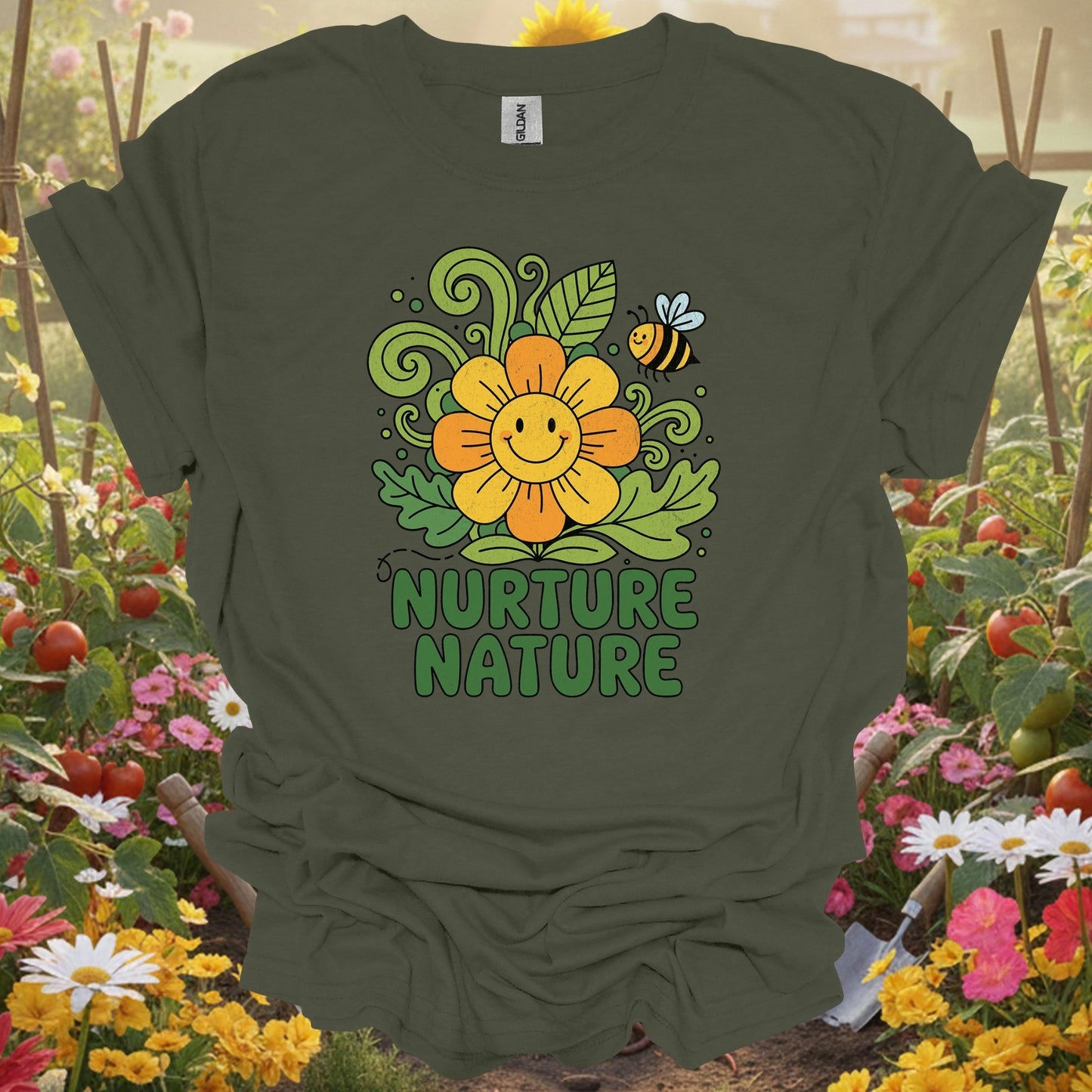 "Nurture Nature" Groovy Flower T-Shirt - GardeningTshirts