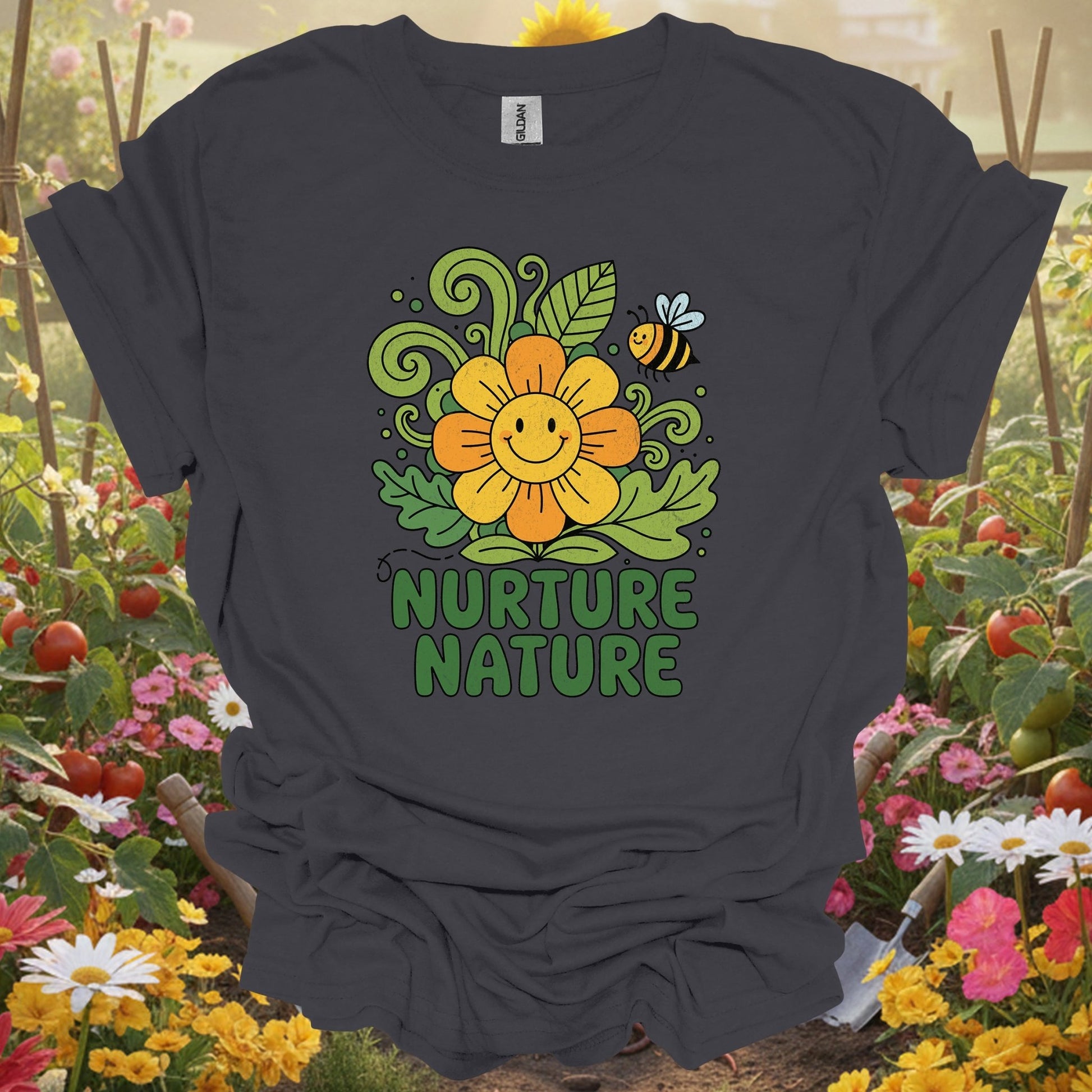 "Nurture Nature" Groovy Flower T-Shirt - GardeningTshirts