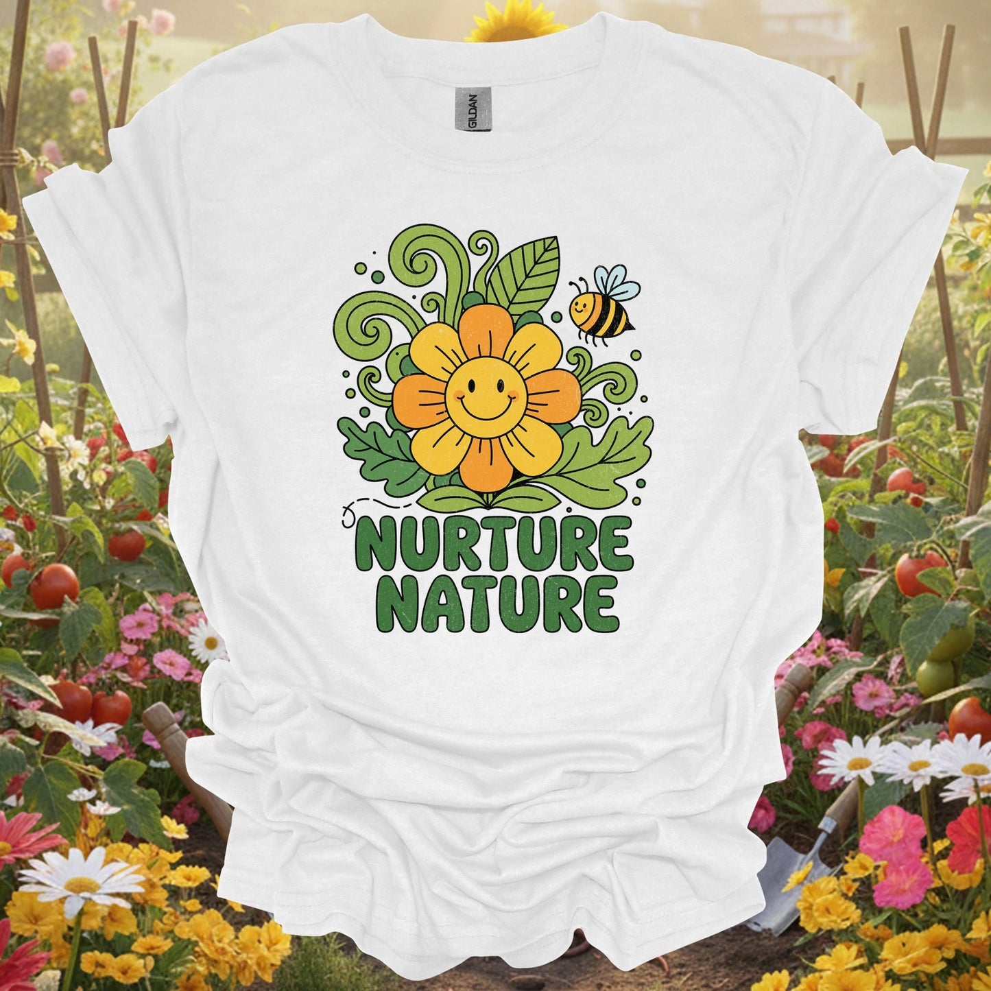 "Nurture Nature" Groovy Flower T-Shirt - GardeningTshirts
