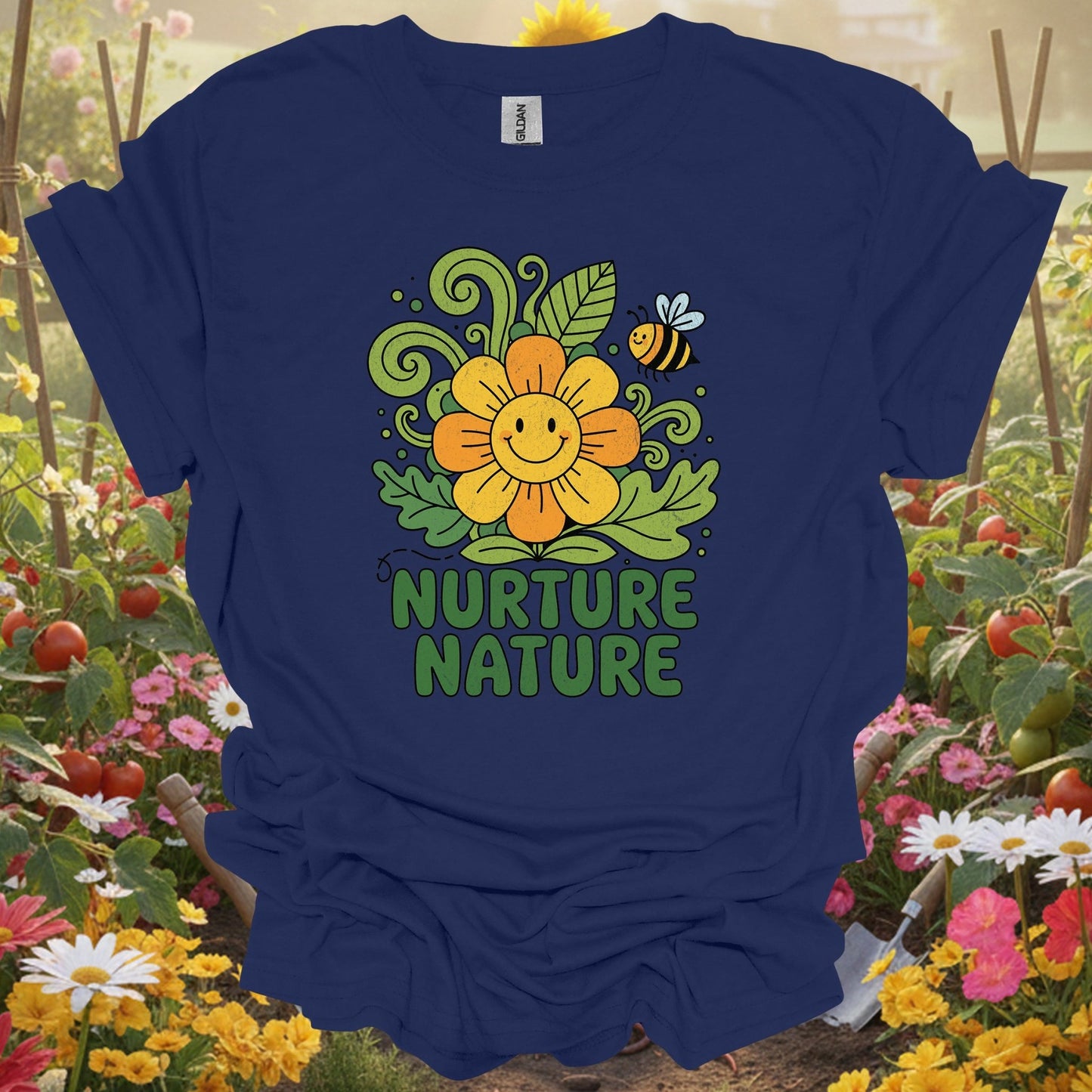 "Nurture Nature" Groovy Flower T-Shirt - GardeningTshirts