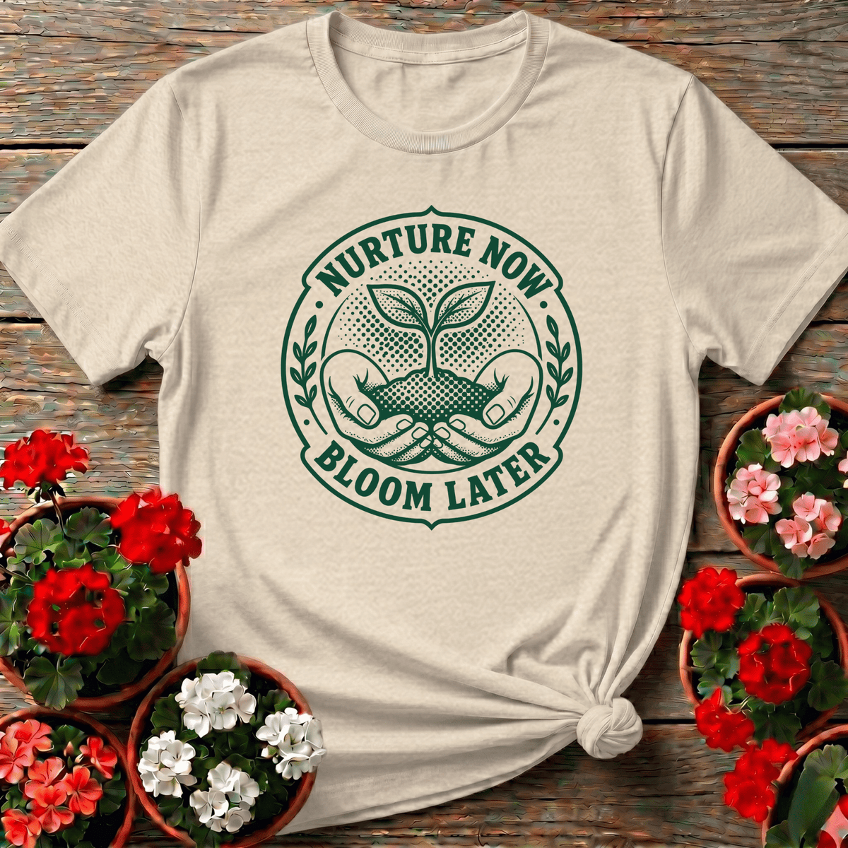 Nurture Now Bloom Later Gardening Tee for Plant Lovers - GardeningTshirts