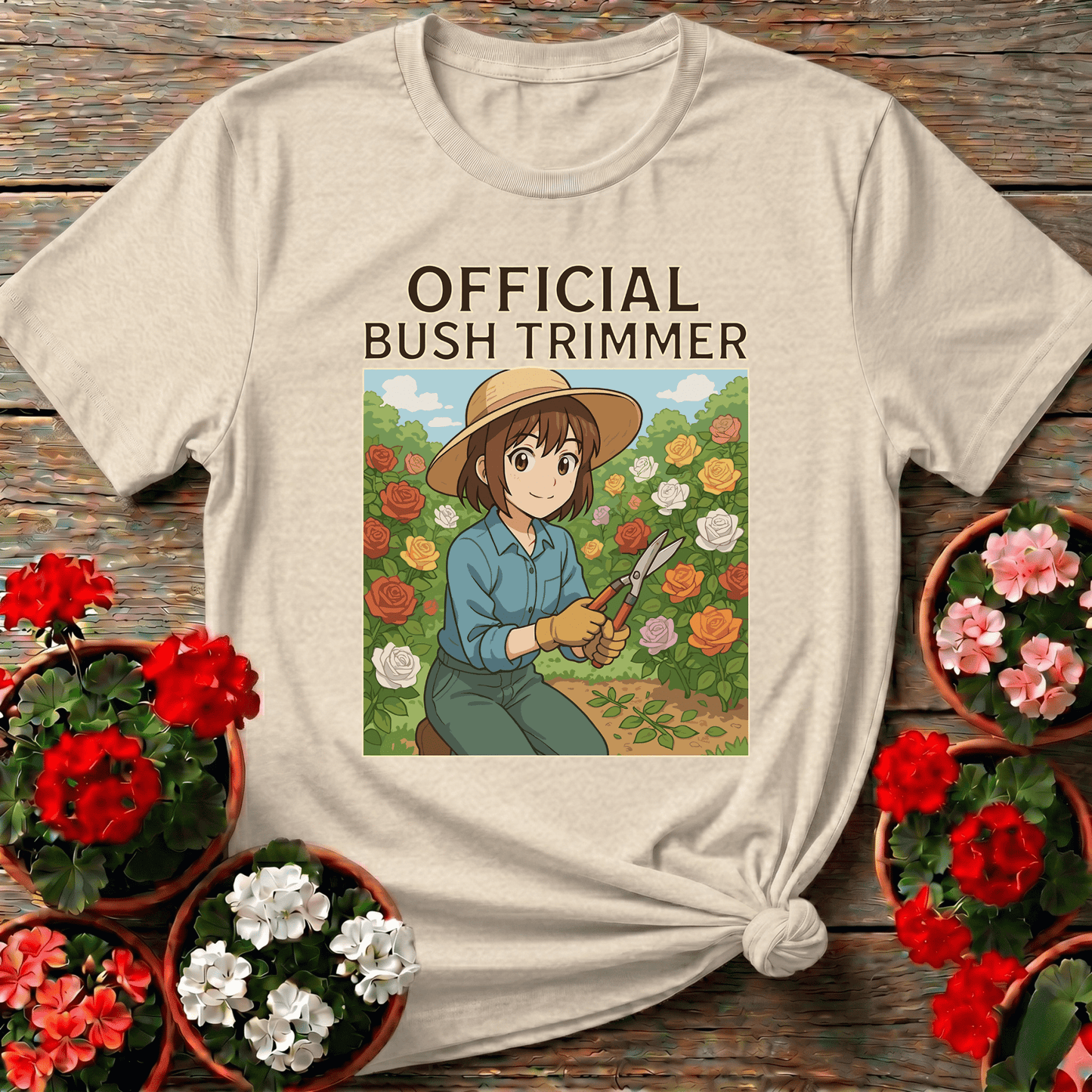 Official Bush Trimmer Anime Rose Garden Gardening T-Shirt - GardeningTshirts
