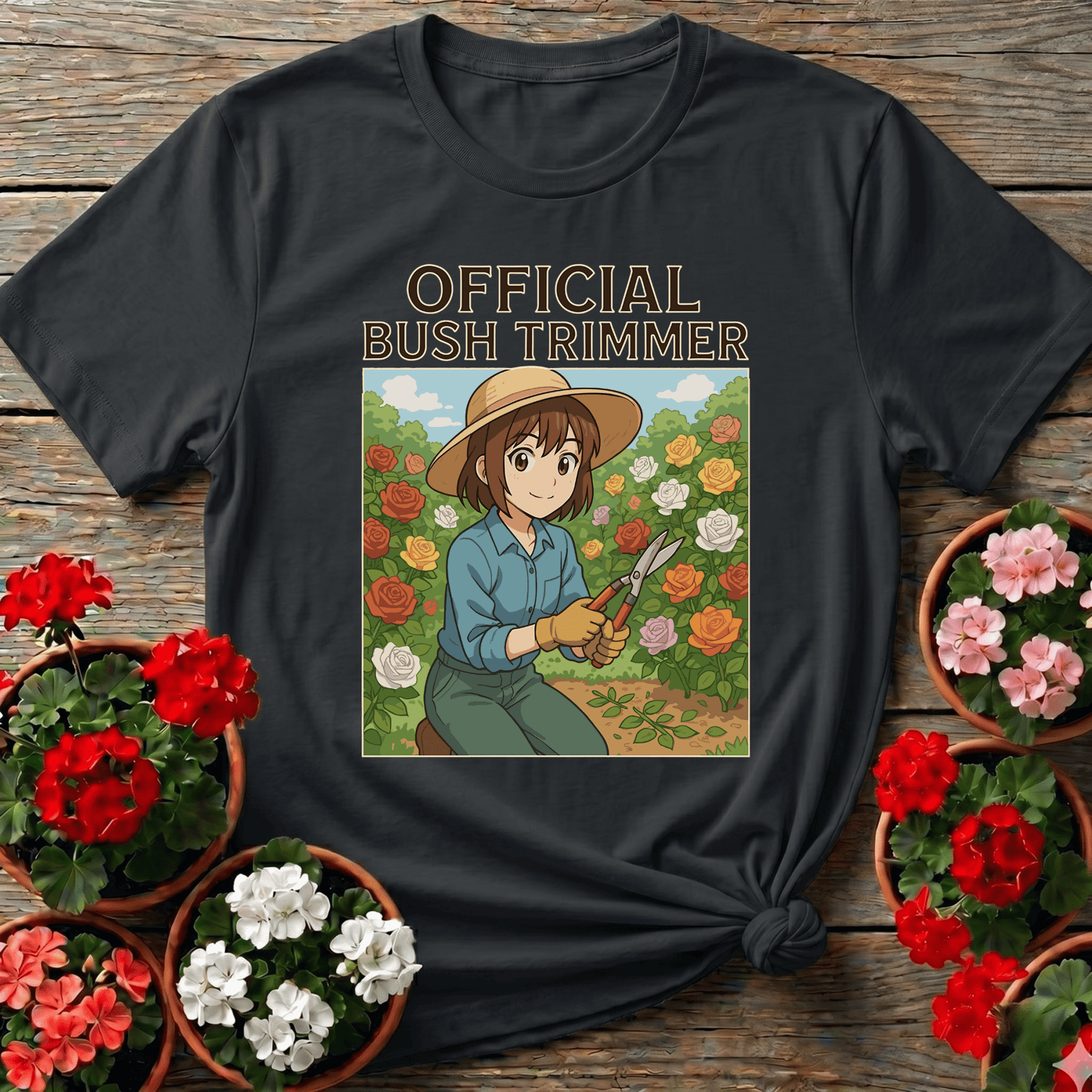 Official Bush Trimmer Anime Rose Garden Gardening T-Shirt - GardeningTshirts