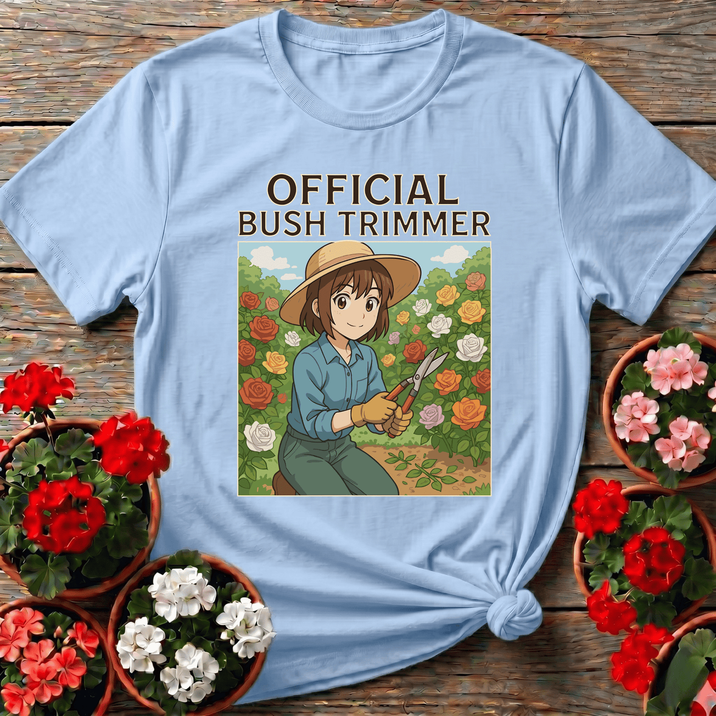 Official Bush Trimmer Anime Rose Garden Gardening T-Shirt - GardeningTshirts