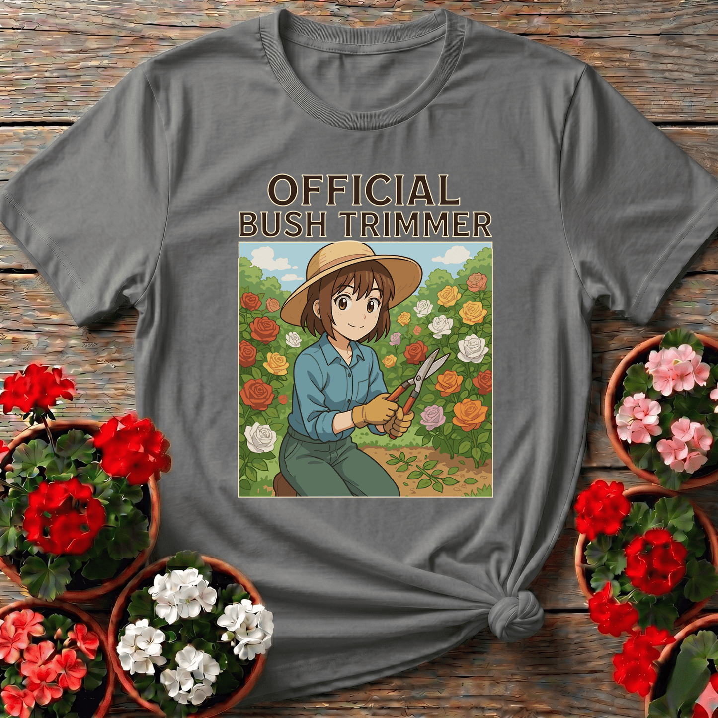Official Bush Trimmer Anime Rose Garden Gardening T-Shirt - GardeningTshirts