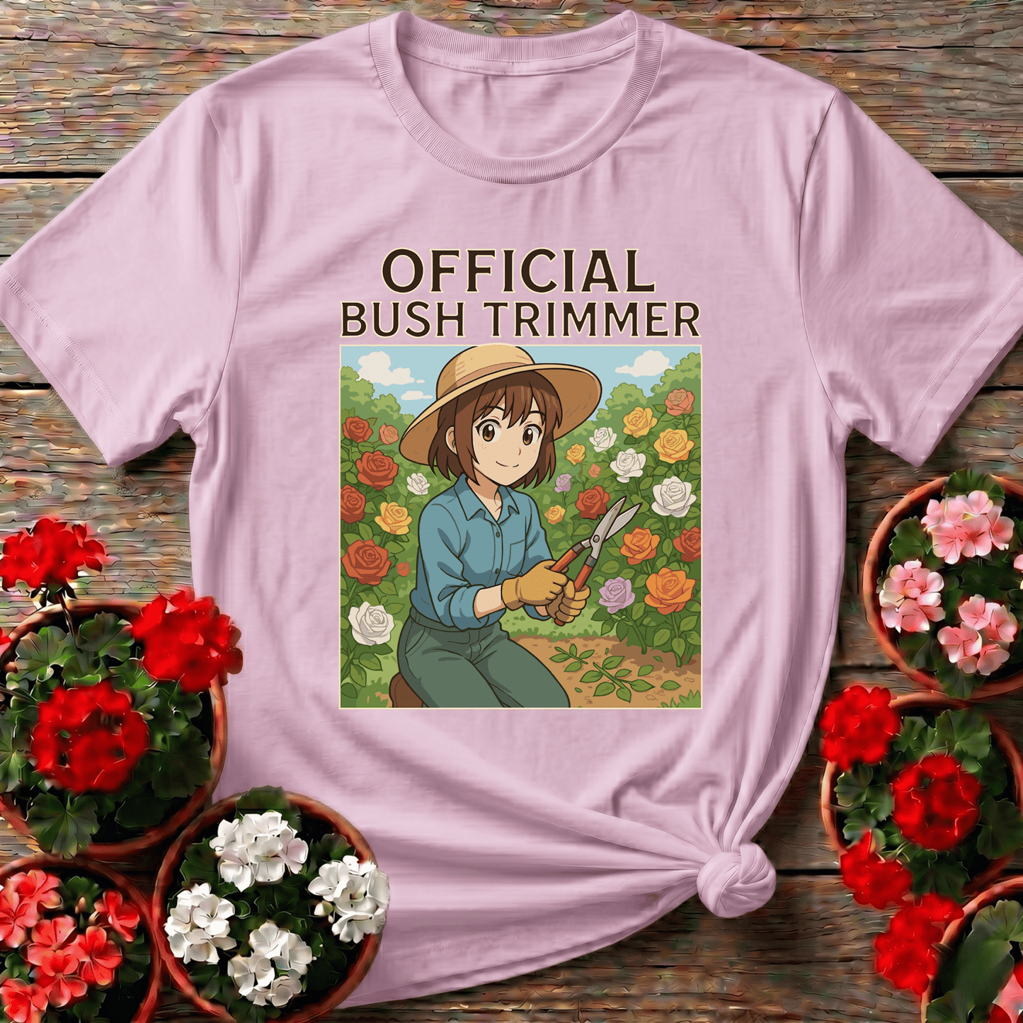 Official Bush Trimmer Anime Rose Garden Gardening T-Shirt - GardeningTshirts