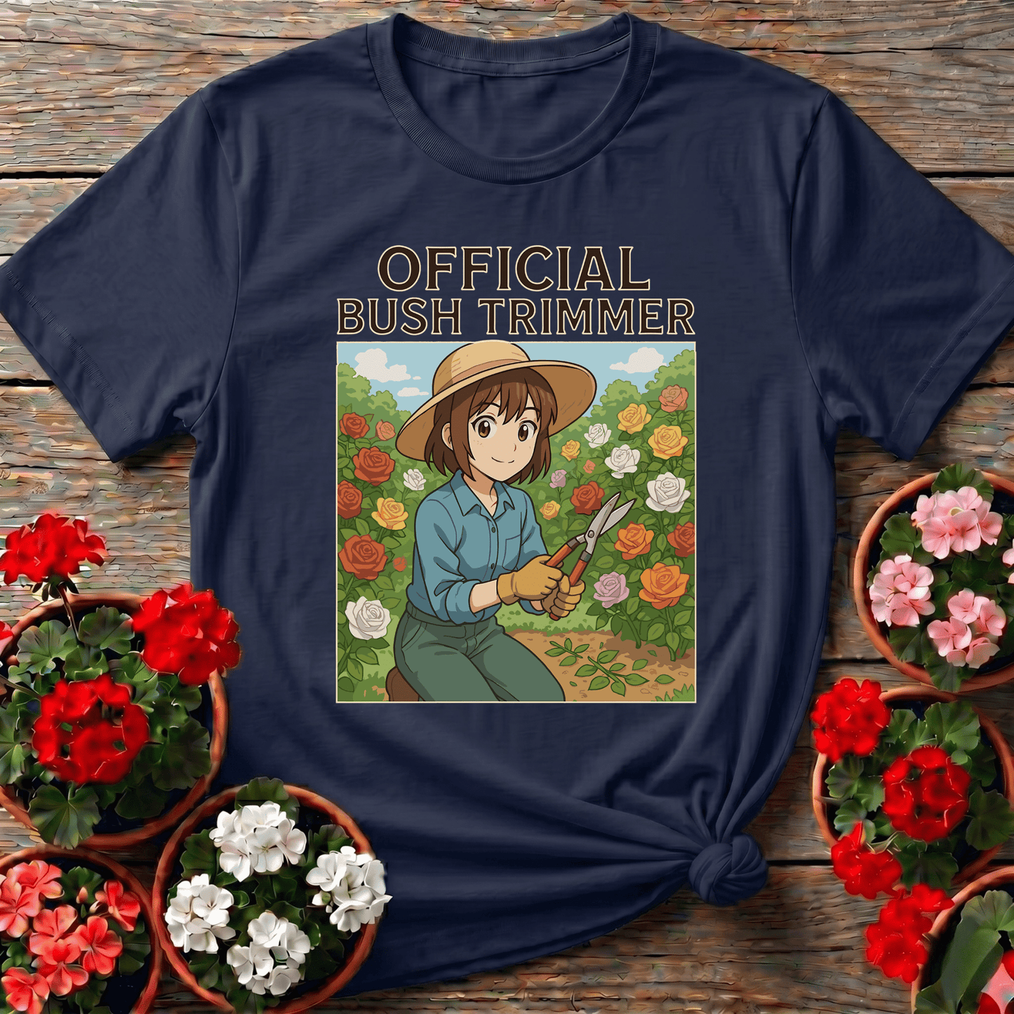 Official Bush Trimmer Anime Rose Garden Gardening T-Shirt - GardeningTshirts