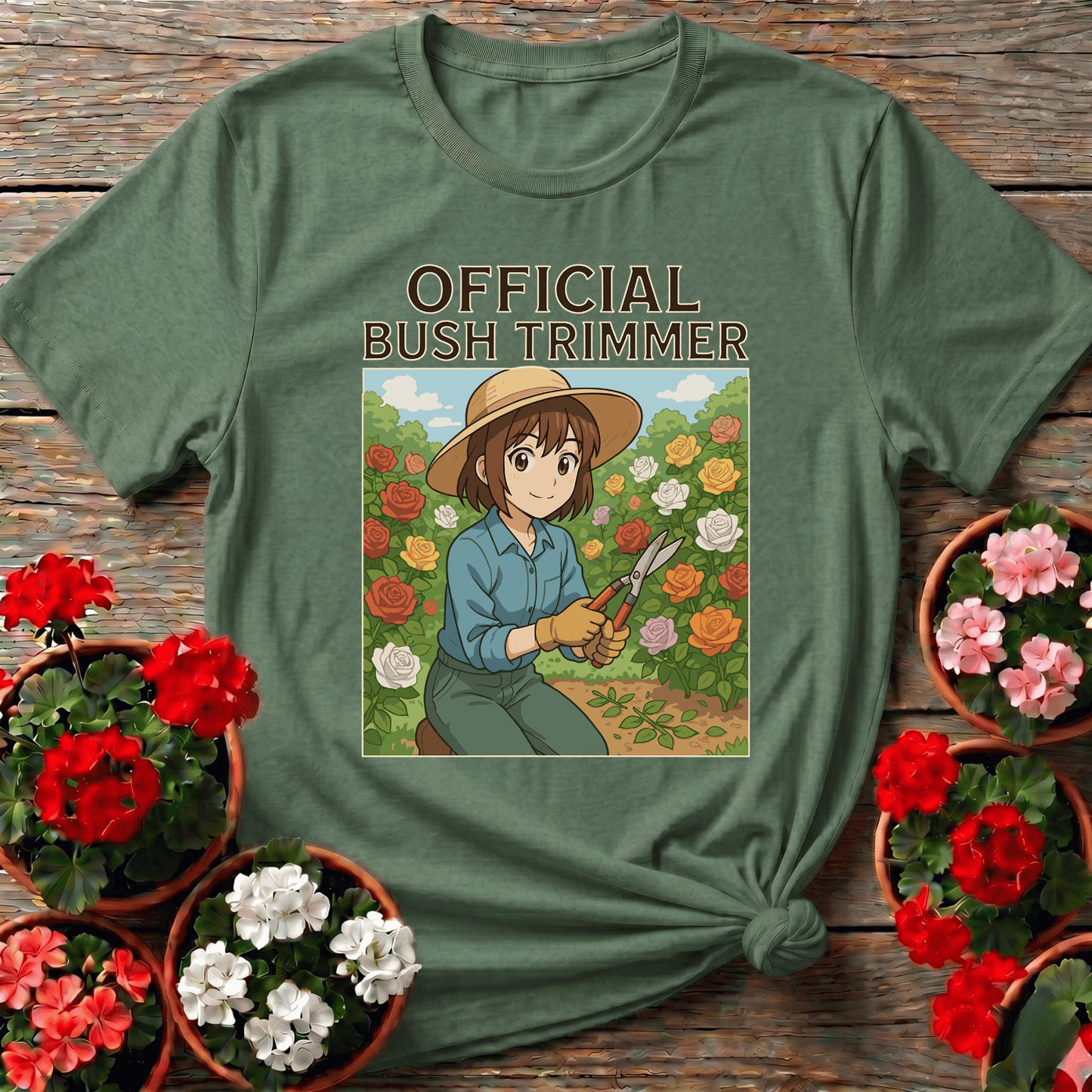 Official Bush Trimmer Anime Rose Garden Gardening T-Shirt - GardeningTshirts