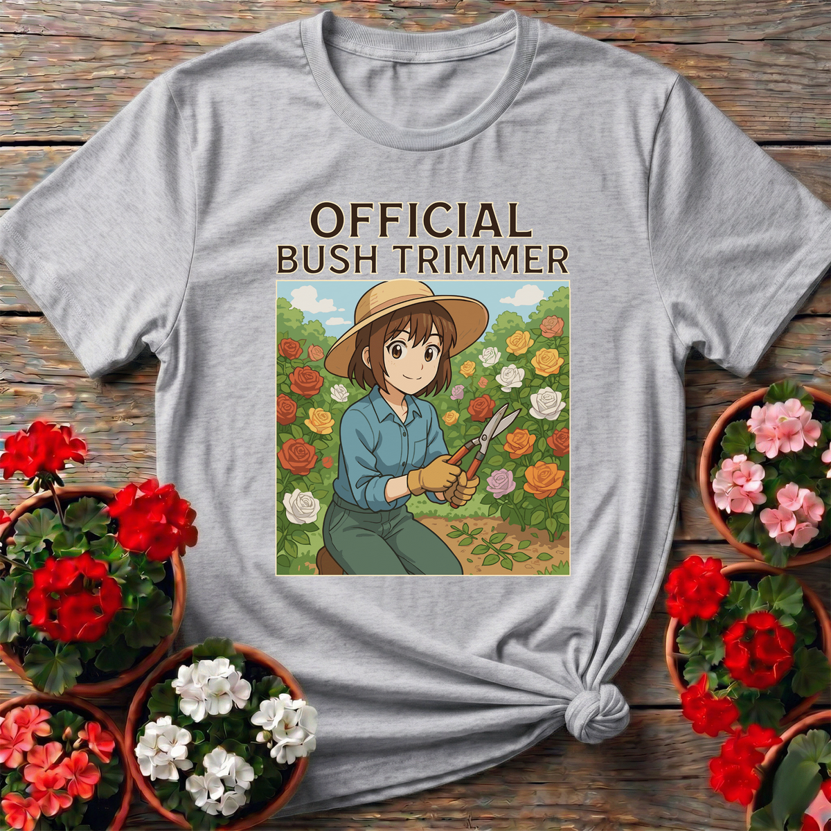 Official Bush Trimmer Anime Rose Garden Gardening T-Shirt - GardeningTshirts