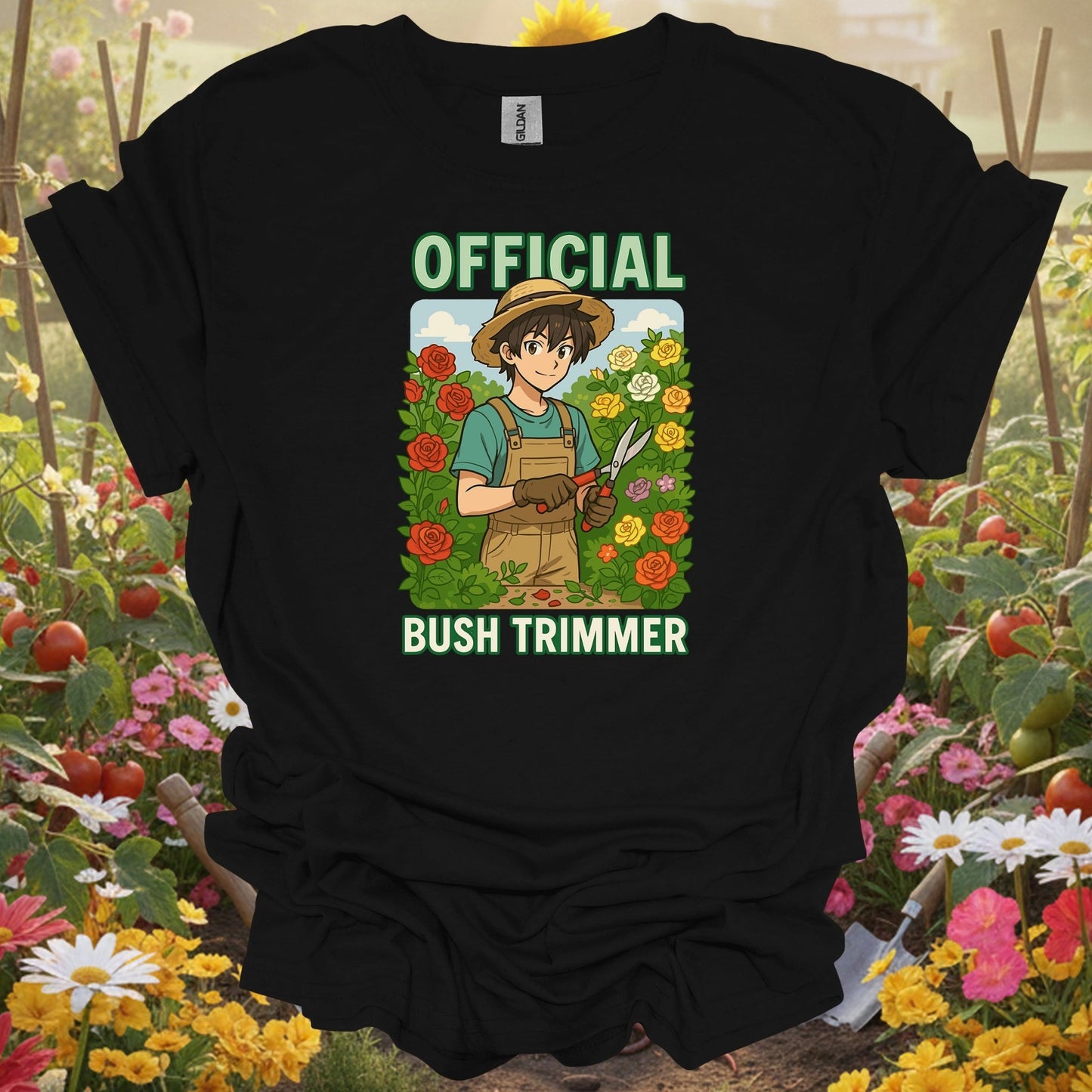 Black top showing anime official bush trimmer funny gardening for humorous gardeners