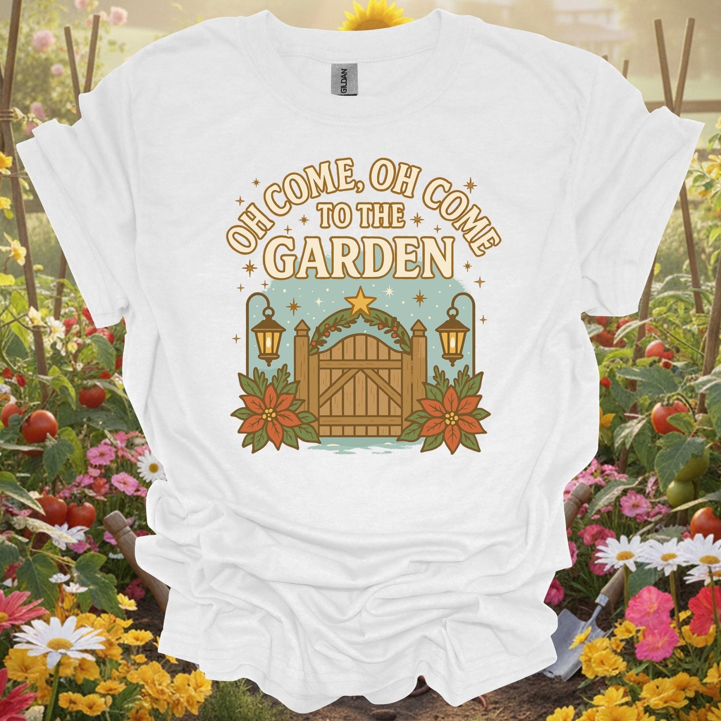 "Oh Come To The Garden" Festive Holiday T-Shirt - GardeningTshirts