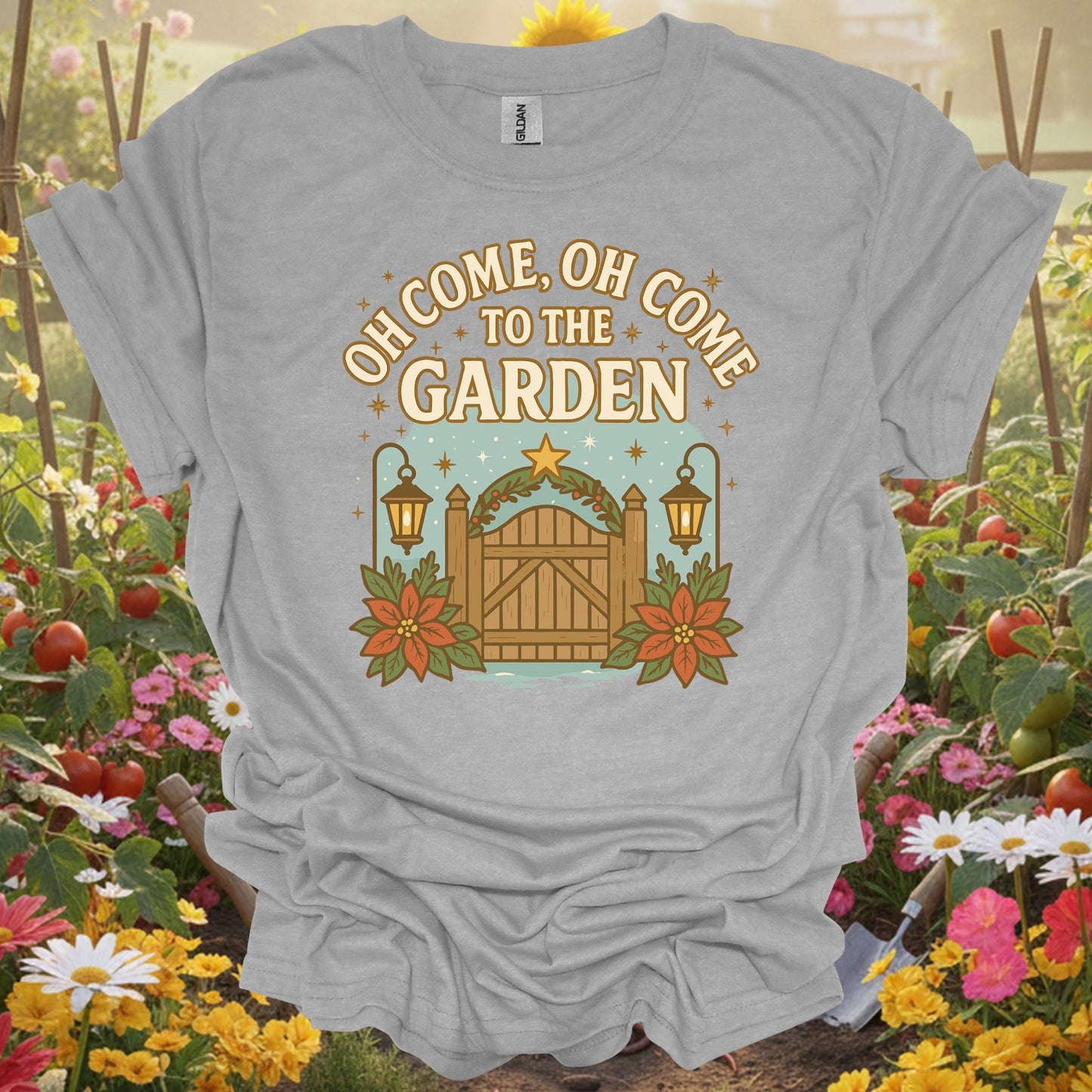 "Oh Come To The Garden" Festive Holiday T-Shirt - GardeningTshirts