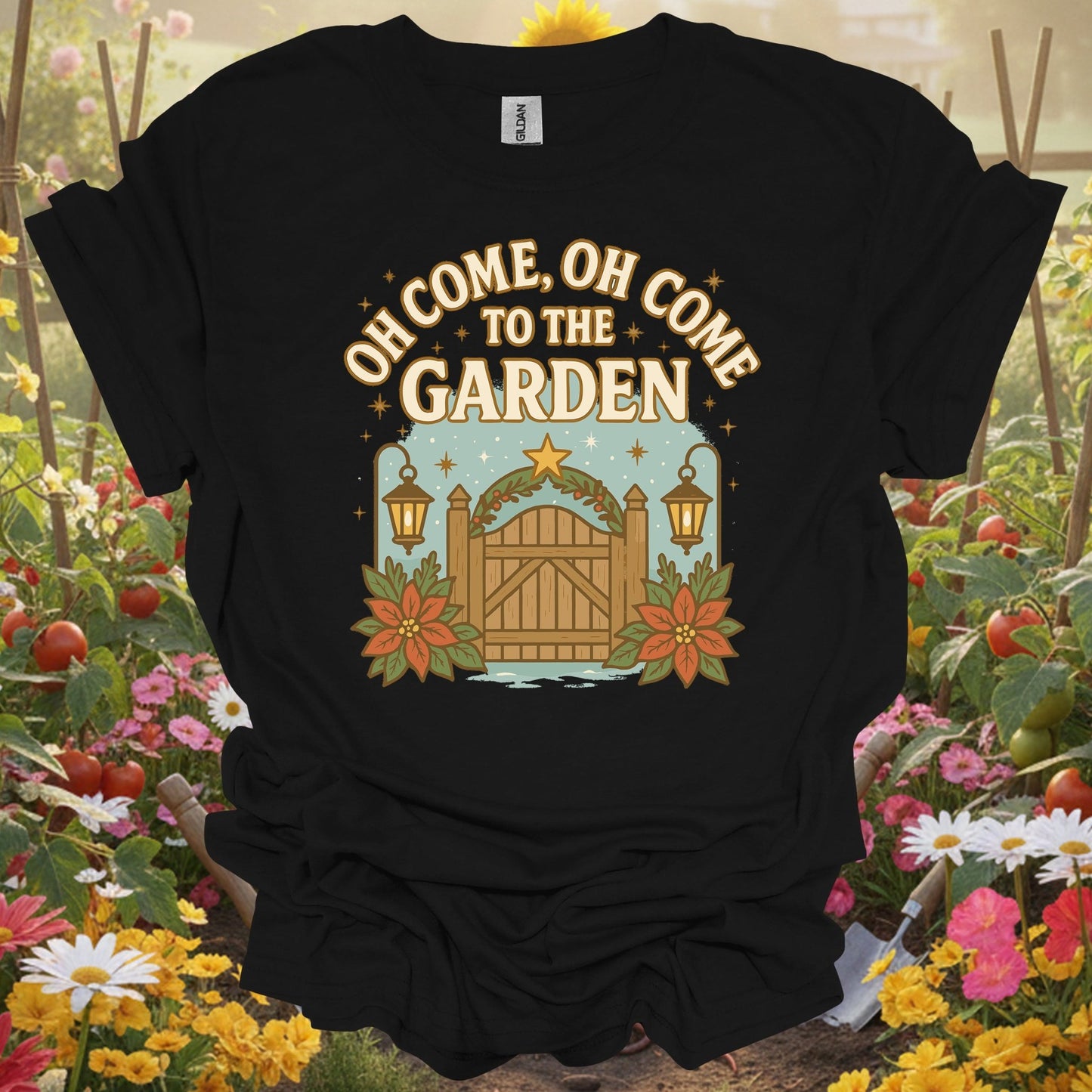 "Oh Come To The Garden" Festive Holiday T-Shirt - GardeningTshirts