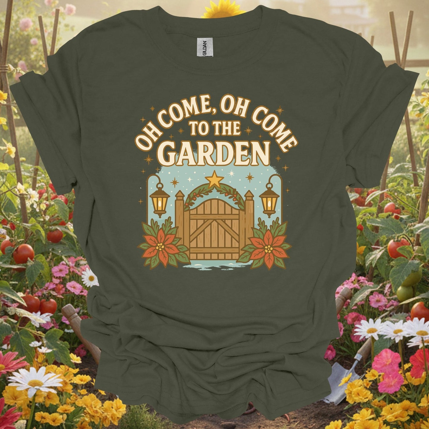 "Oh Come To The Garden" Festive Holiday T-Shirt - GardeningTshirts