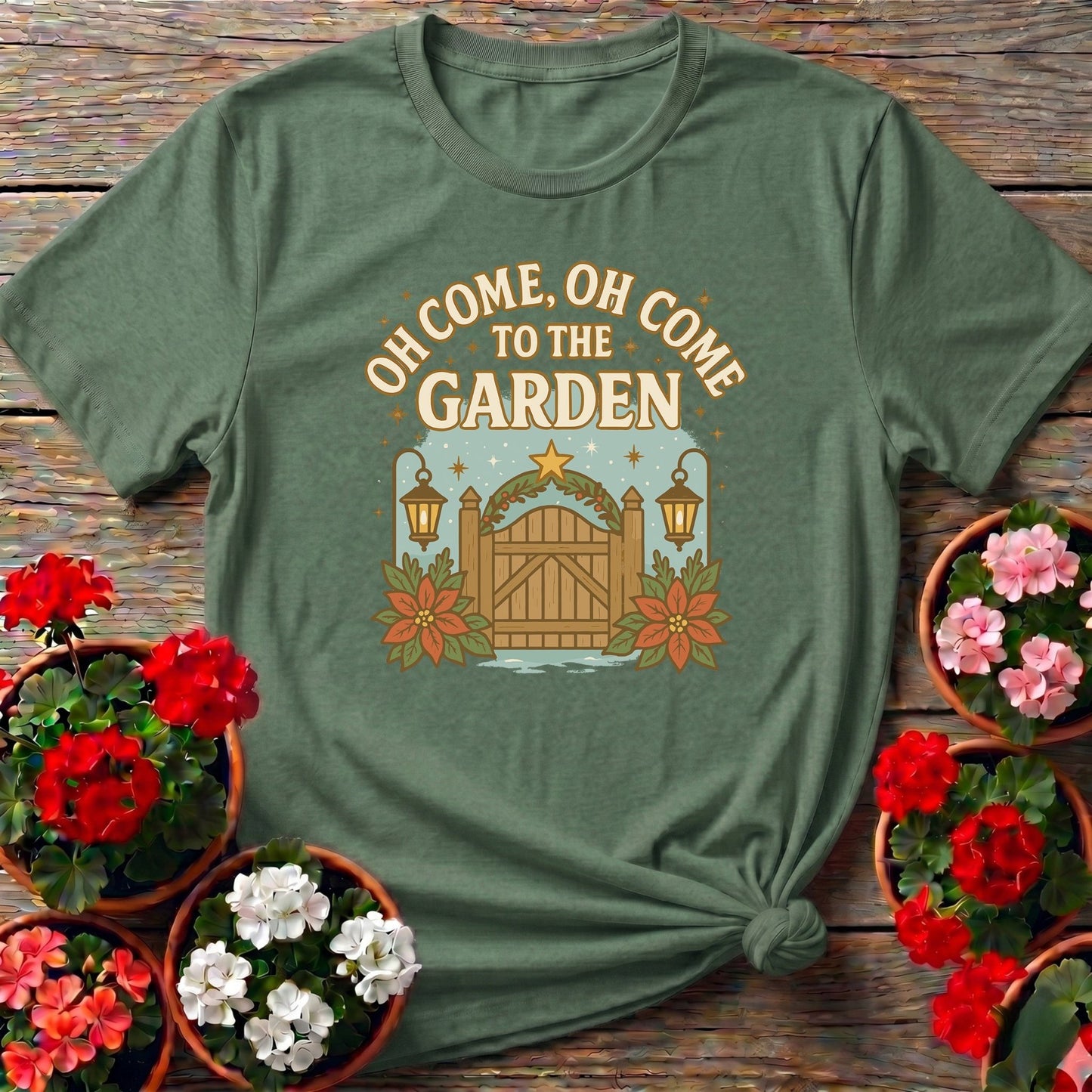 Oh Come To The Garden Festive Holiday T-shirt - GardeningTshirts