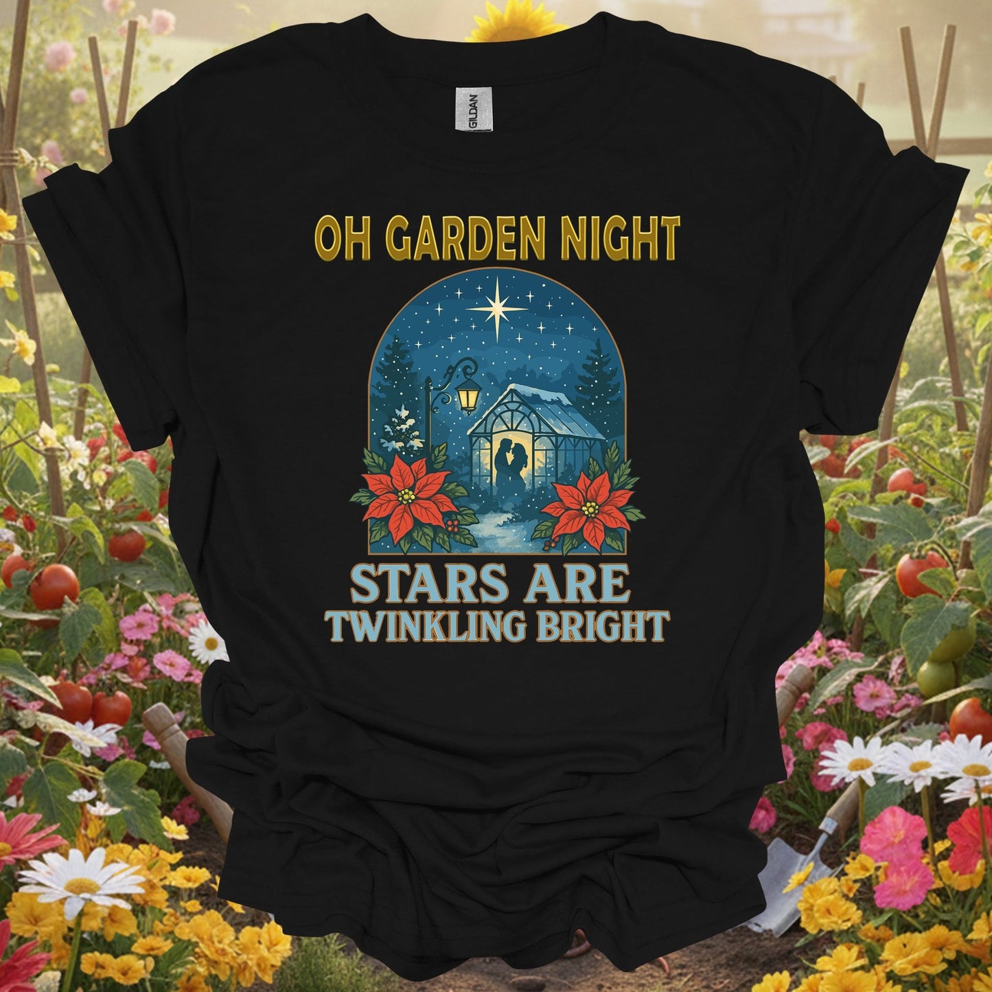 "Oh Garden Night Stars Are Twinkling Bright" Romantic Garden Setting T-Shirt - GardeningTshirts