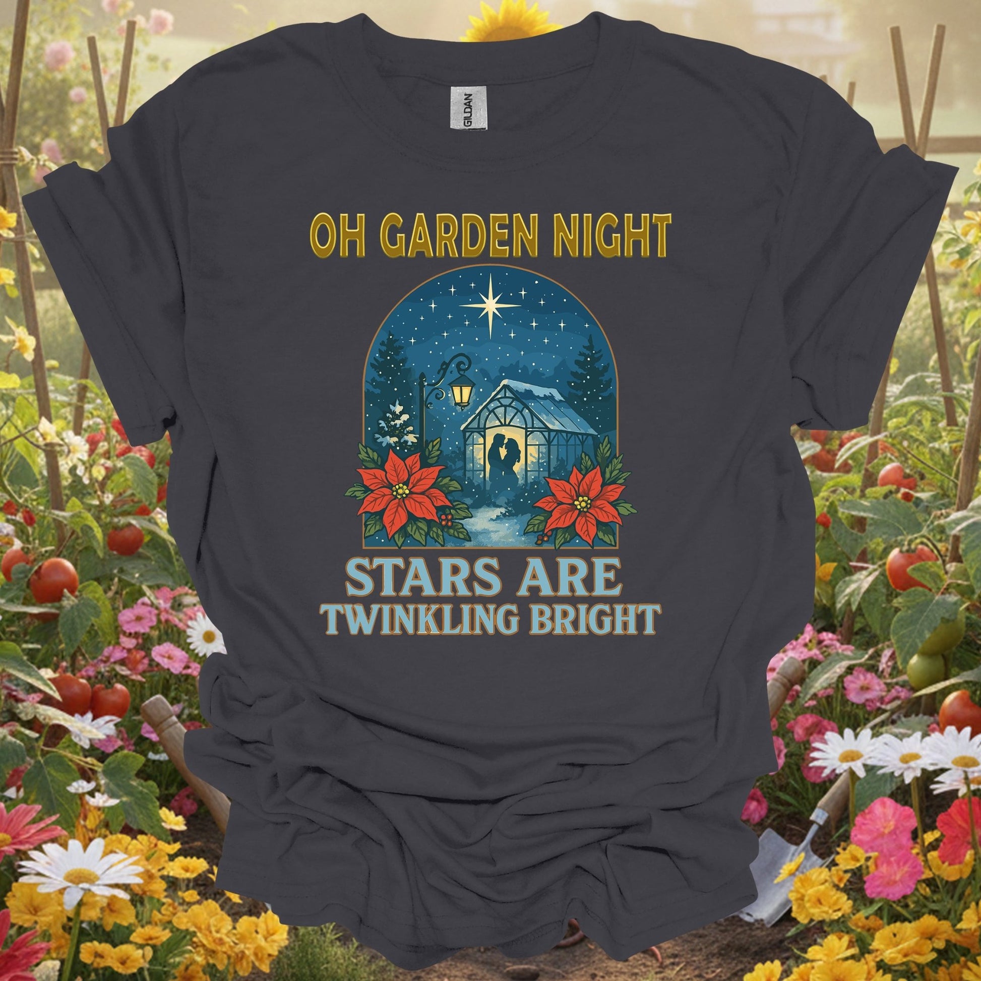 "Oh Garden Night Stars Are Twinkling Bright" Romantic Garden Setting T-Shirt - GardeningTshirts