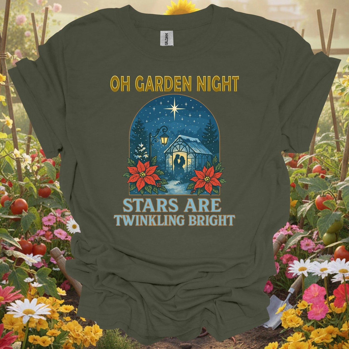 "Oh Garden Night Stars Are Twinkling Bright" Romantic Garden Setting T-Shirt - GardeningTshirts