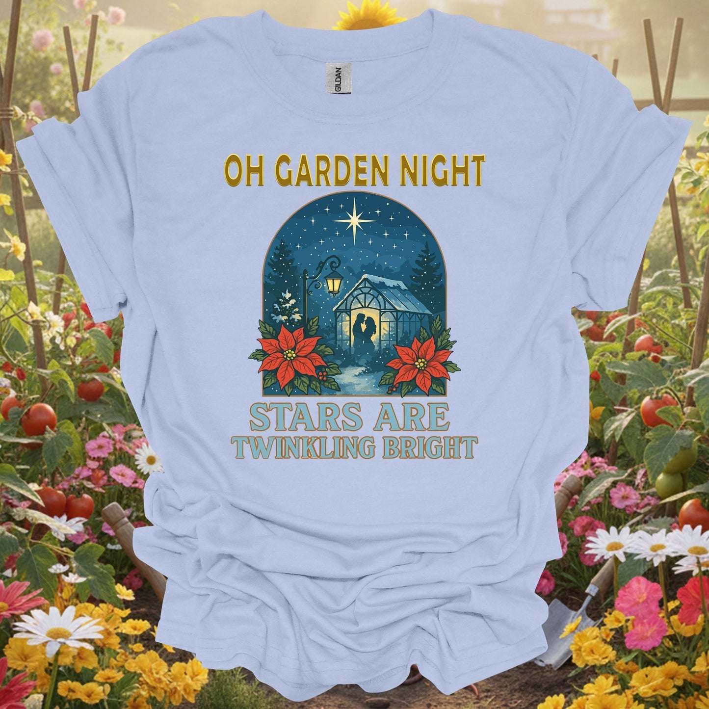 "Oh Garden Night Stars Are Twinkling Bright" Romantic Garden Setting T-Shirt - GardeningTshirts