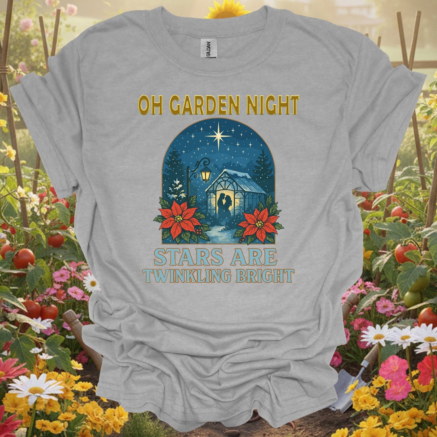 "Oh Garden Night Stars Are Twinkling Bright" Romantic Garden Setting T-Shirt - GardeningTshirts